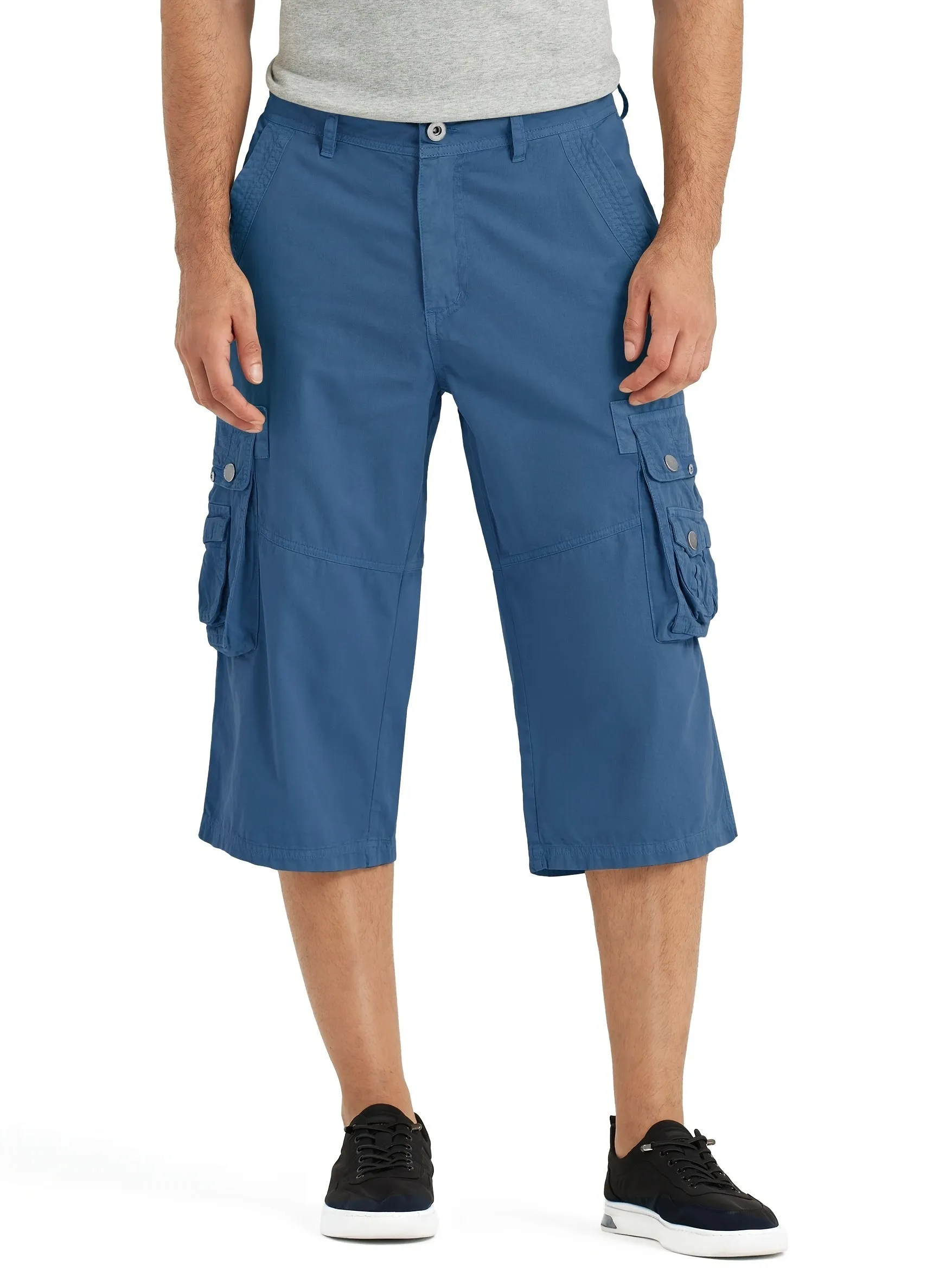 [18 Inches Cotton Capri Shorts] 3/4 Capri Long Cargo Shorts For Men Below Knee 18 Inches Pants Cotton