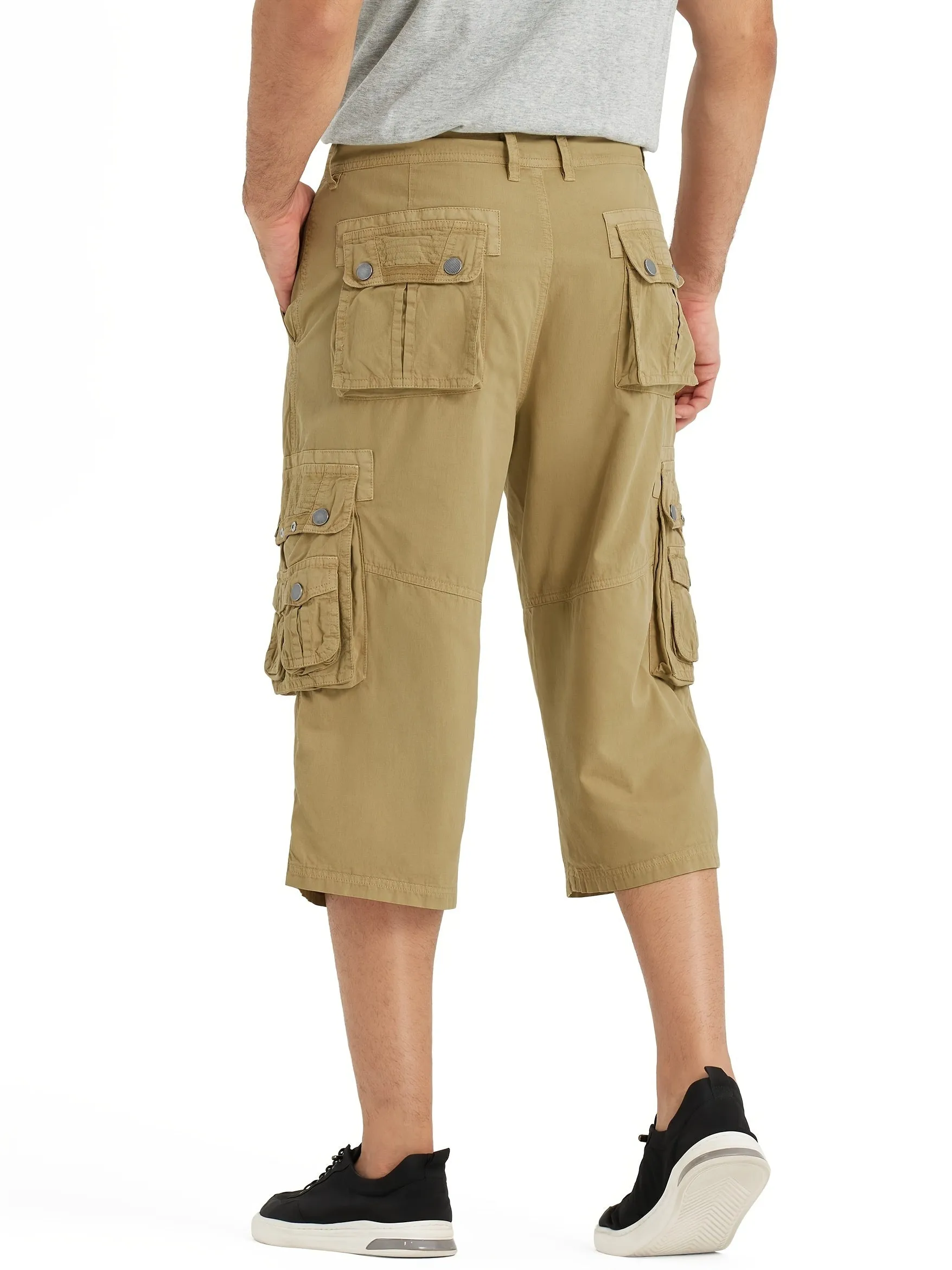 [18 Inches Cotton Capri Shorts] 3/4 Capri Long Cargo Shorts For Men Below Knee 18 Inches Pants Cotton