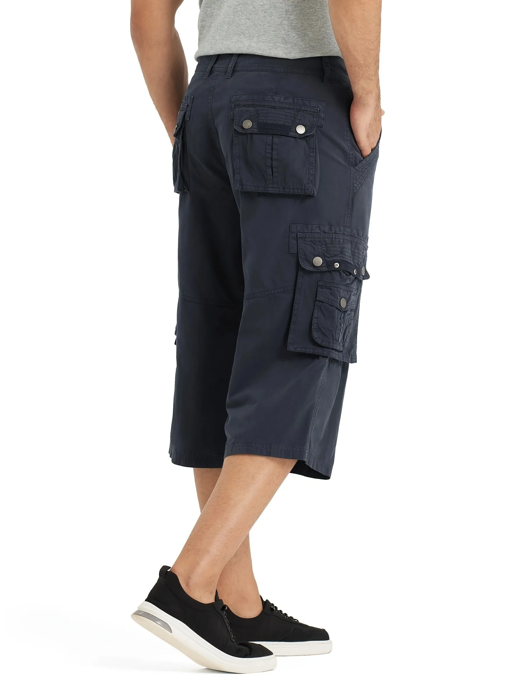 [18 Inches Cotton Capri Shorts] 3/4 Capri Long Cargo Shorts For Men Below Knee 18 Inches Pants Cotton