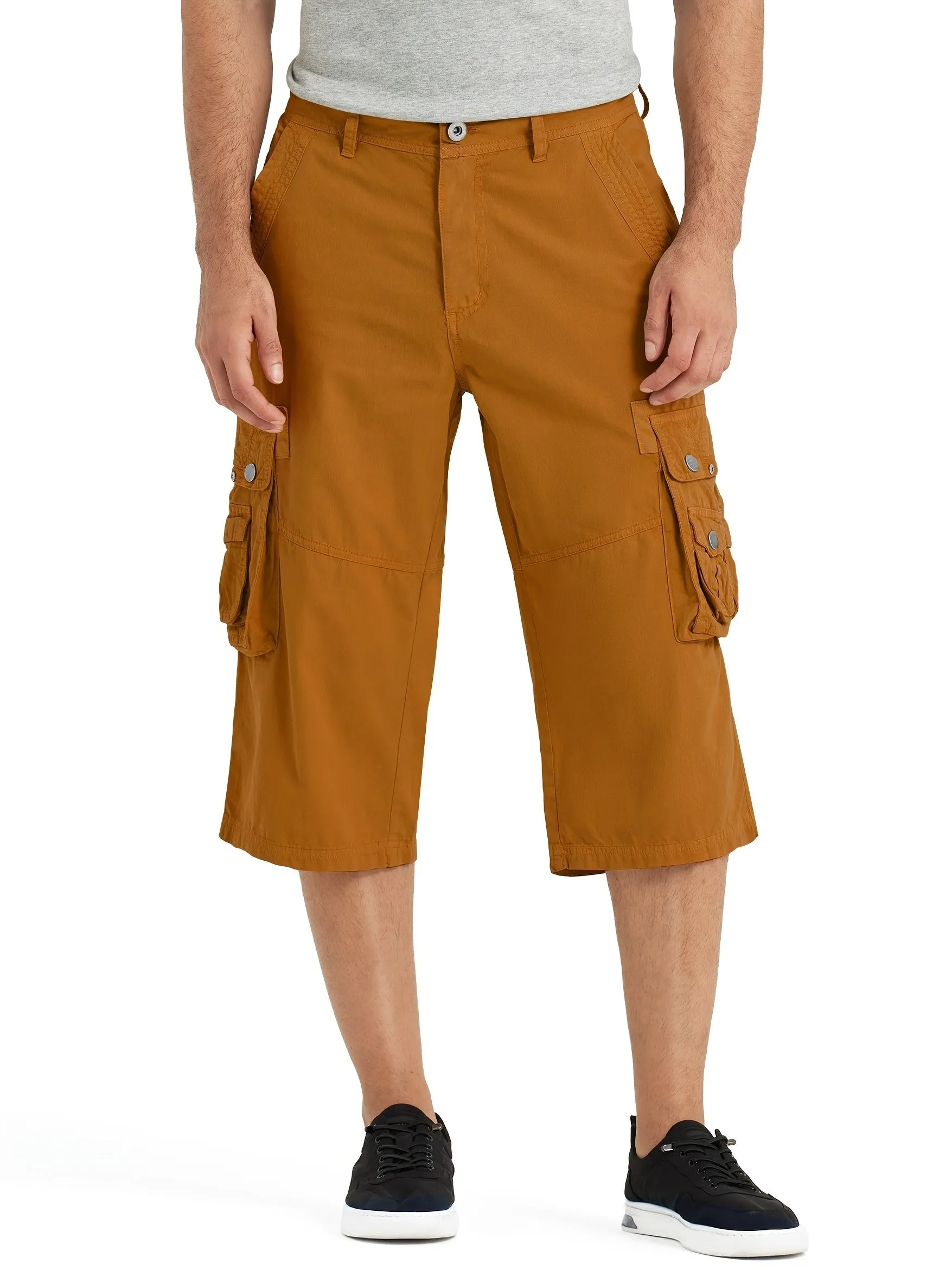[18 Inches Cotton Capri Shorts] 3/4 Capri Long Cargo Shorts For Men Below Knee 18 Inches Pants Cotton