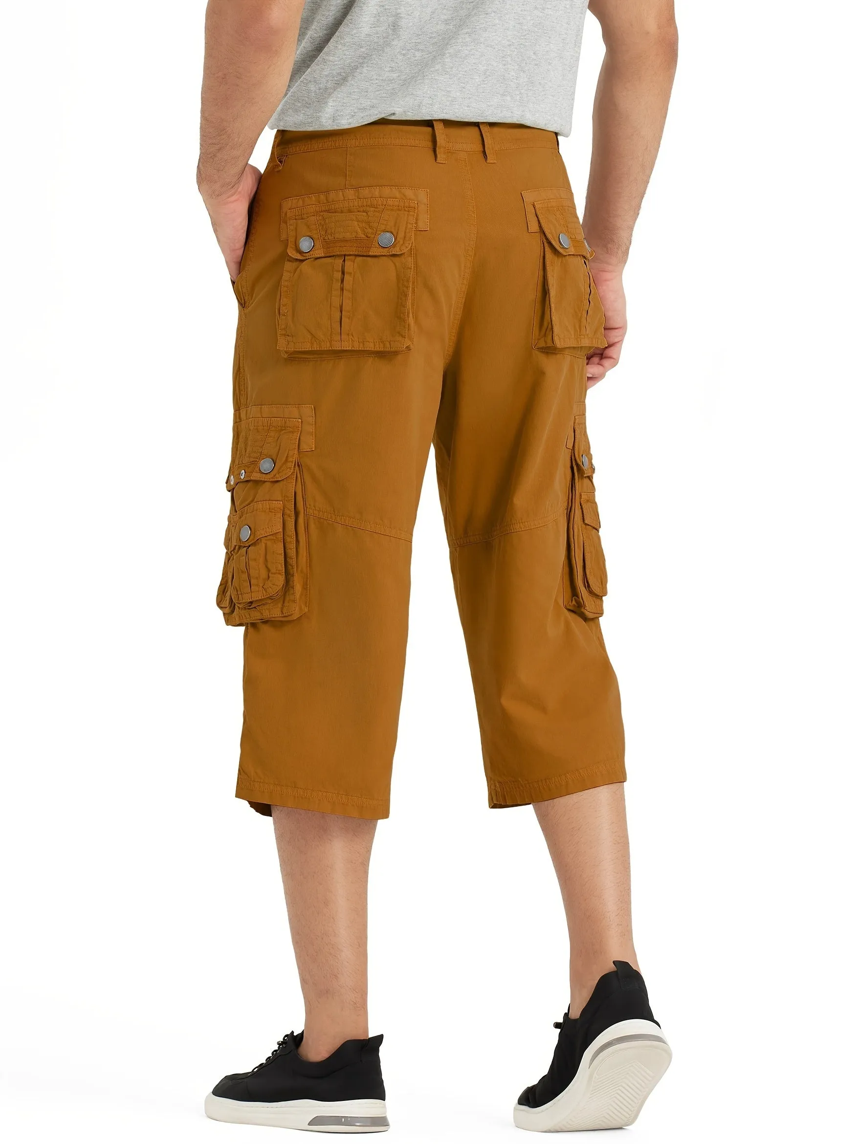 [18 Inches Cotton Capri Shorts] 3/4 Capri Long Cargo Shorts For Men Below Knee 18 Inches Pants Cotton