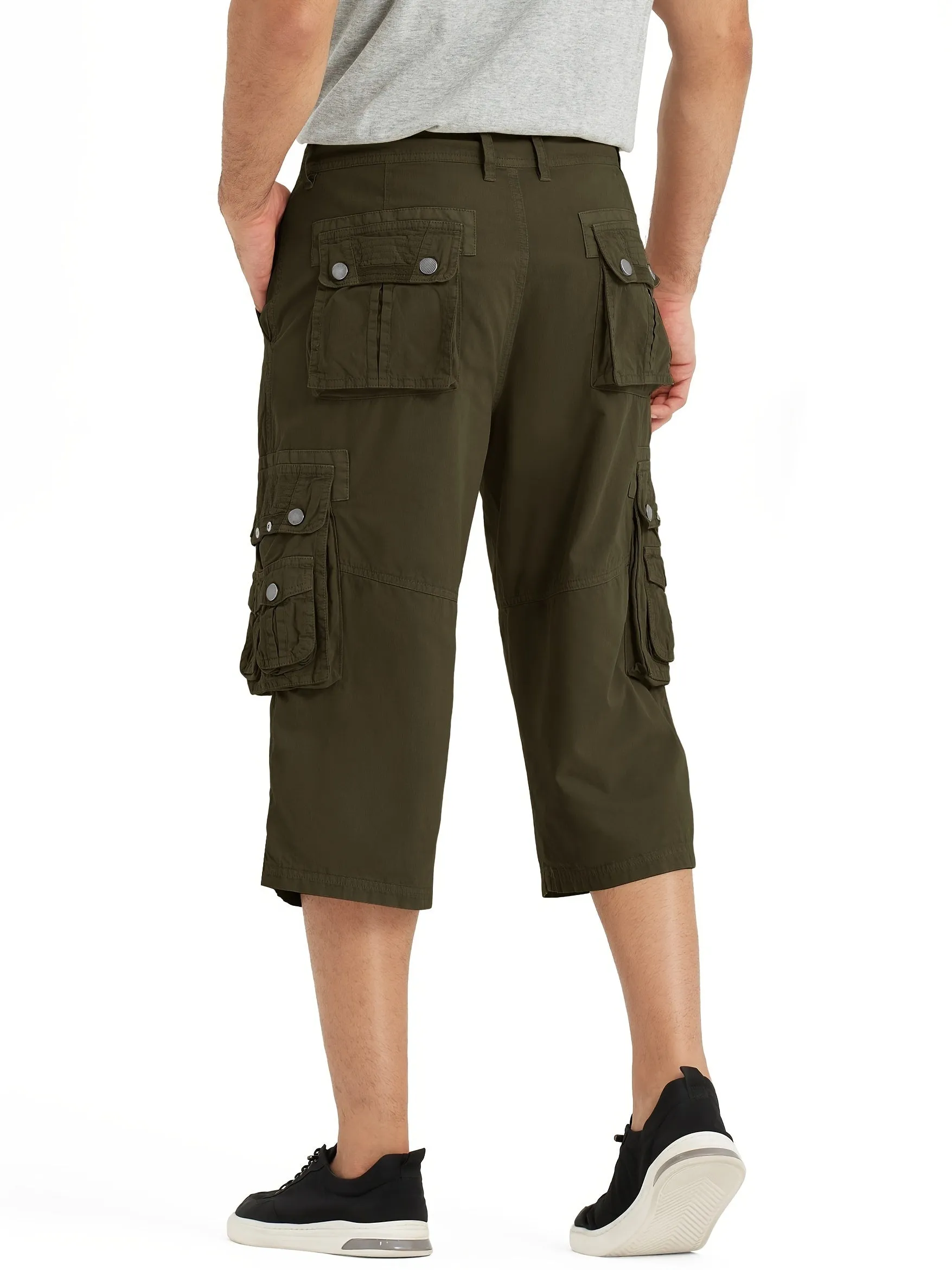 [18 Inches Cotton Capri Shorts] 3/4 Capri Long Cargo Shorts For Men Below Knee 18 Inches Pants Cotton