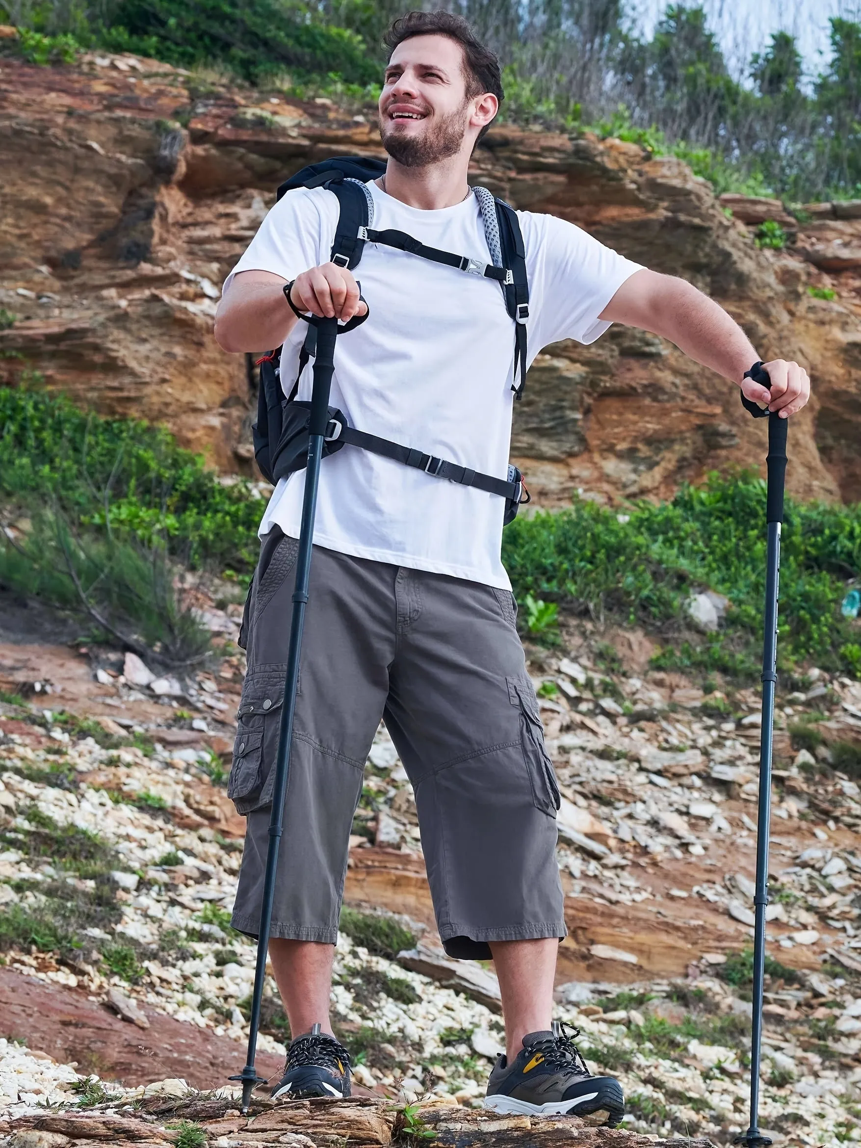 [18 Inches Cotton Capri Shorts] 3/4 Capri Long Cargo Shorts For Men Below Knee 18 Inches Pants Cotton
