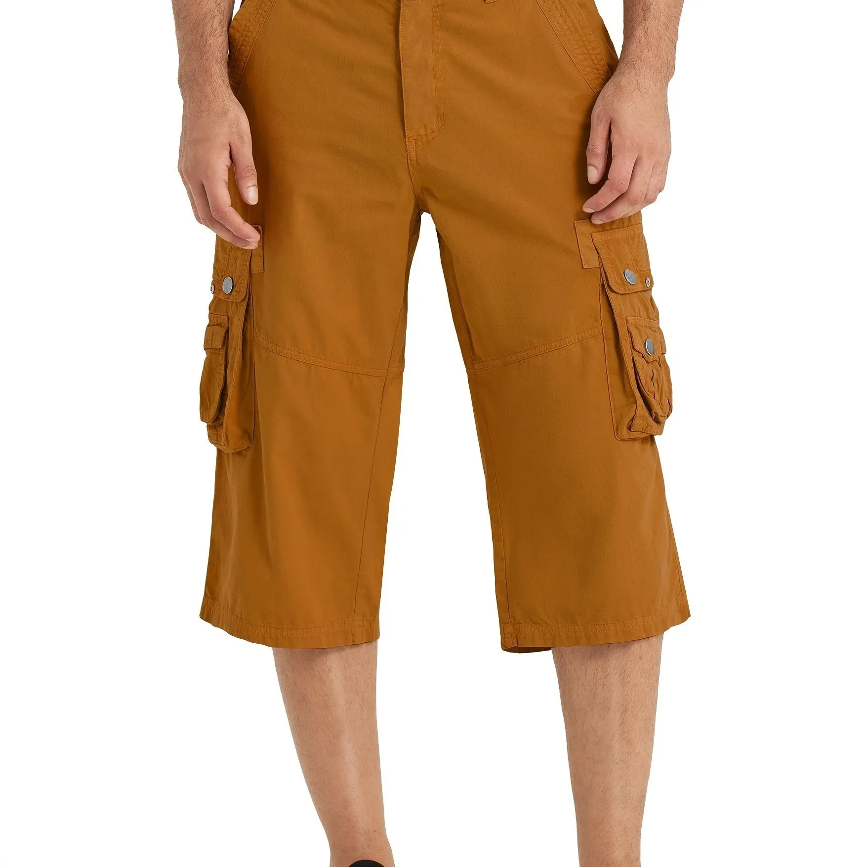 [18 Inches Cotton Capri Shorts] 3/4 Capri Long Cargo Shorts For Men Below Knee 18 Inches Pants Cotton