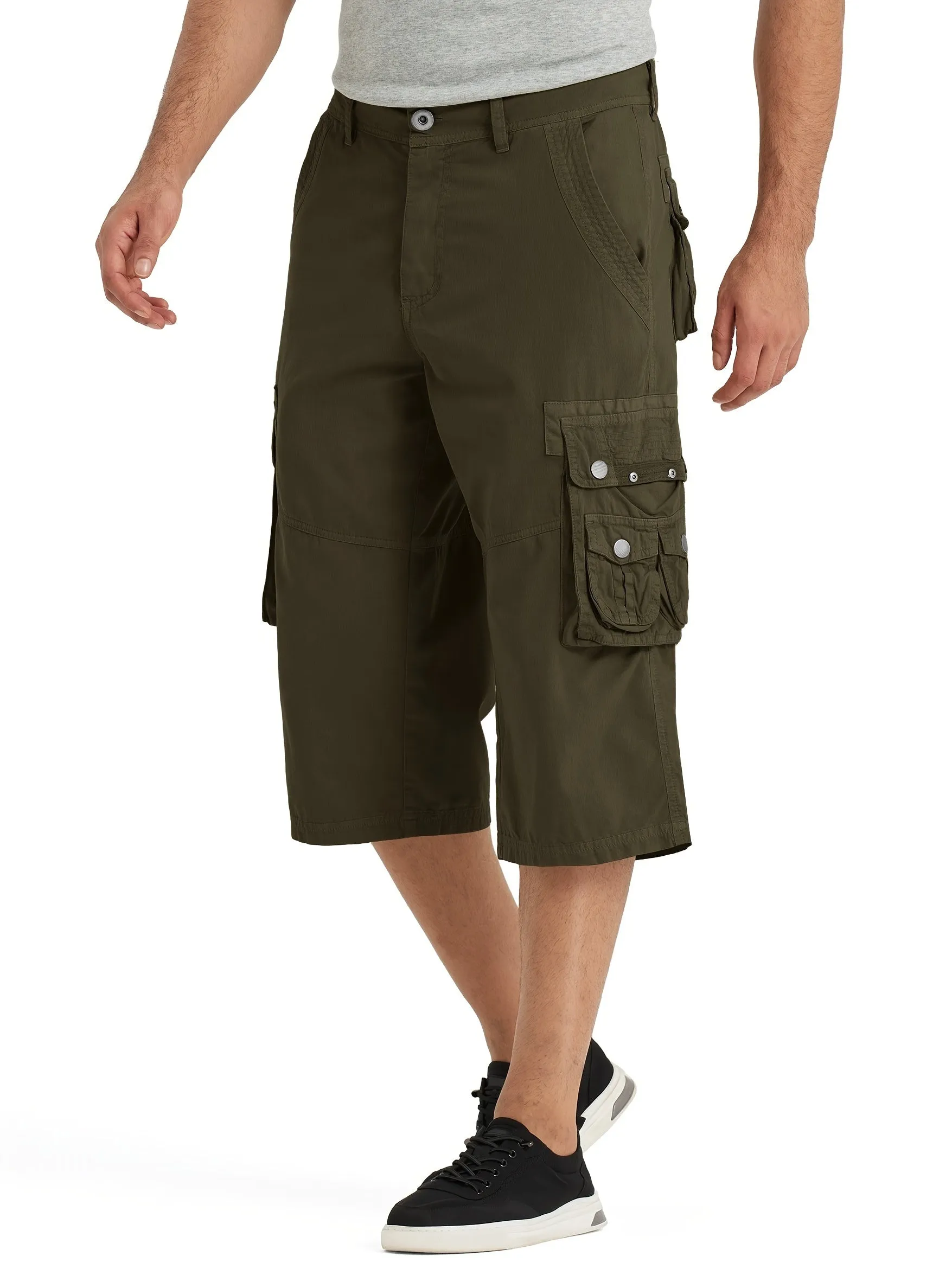 [18 Inches Cotton Capri Shorts] 3/4 Capri Long Cargo Shorts For Men Below Knee 18 Inches Pants Cotton