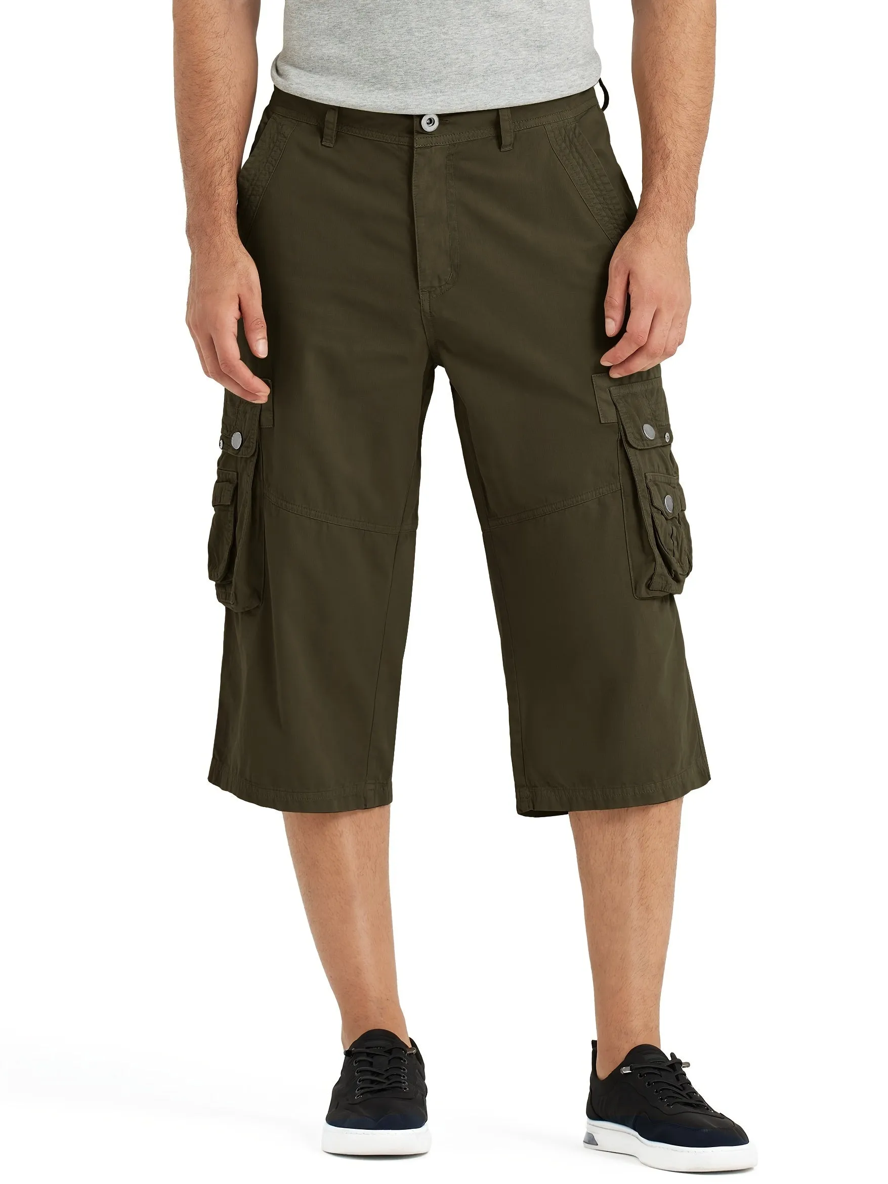 [18 Inches Cotton Capri Shorts] 3/4 Capri Long Cargo Shorts For Men Below Knee 18 Inches Pants Cotton