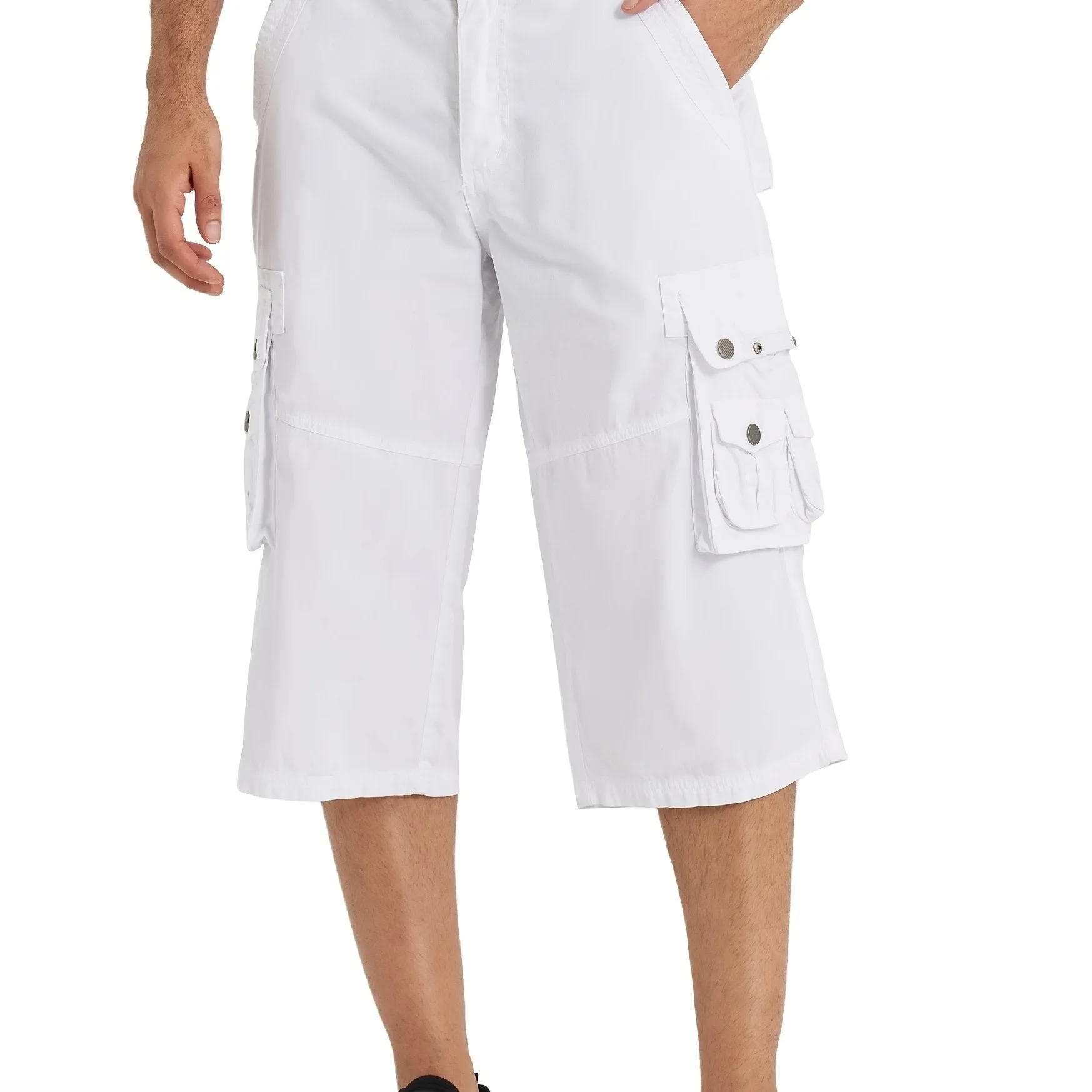 [18 Inches Cotton Capri Shorts] 3/4 Capri Long Cargo Shorts For Men Below Knee 18 Inches Pants Cotton