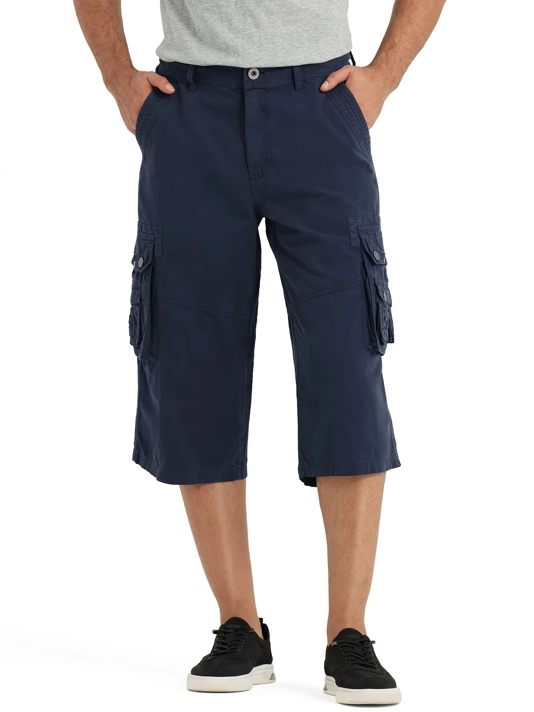 [18 Inches Cotton Capri Shorts] 3/4 Capri Long Cargo Shorts For Men Below Knee 18 Inches Pants Cotton