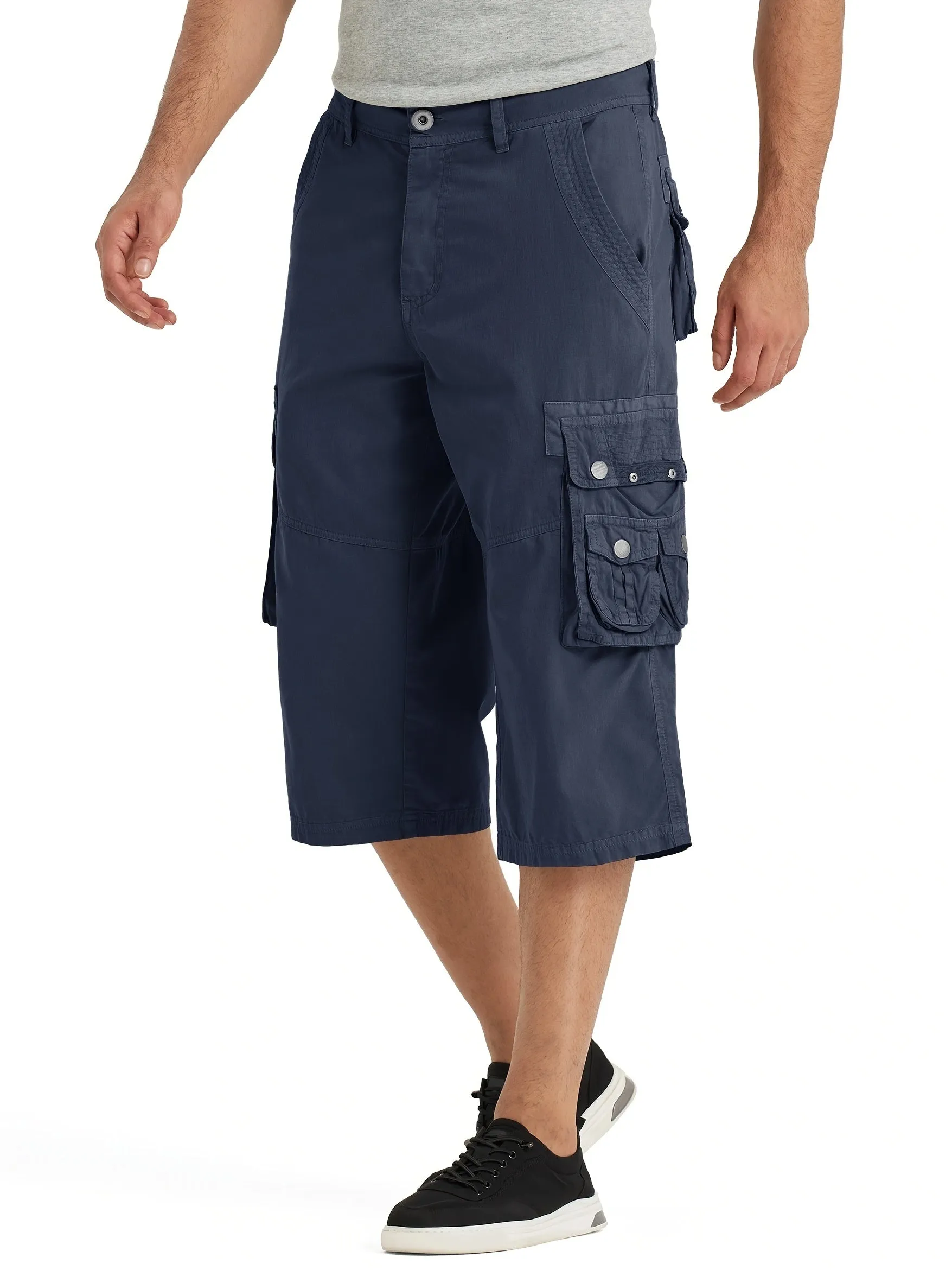 [18 Inches Cotton Capri Shorts] 3/4 Capri Long Cargo Shorts For Men Below Knee 18 Inches Pants Cotton