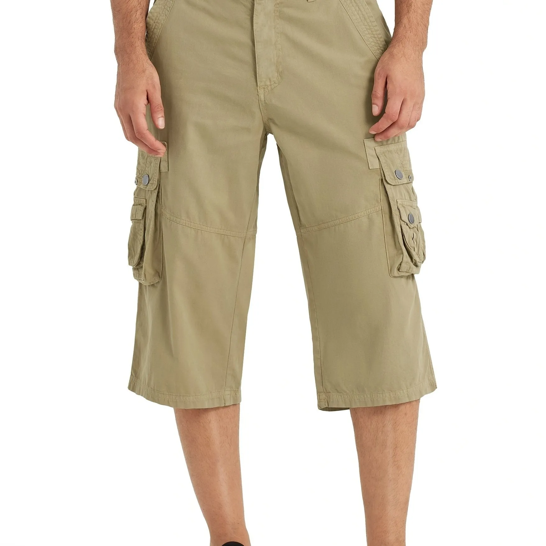 [18 Inches Cotton Capri Shorts] 3/4 Capri Long Cargo Shorts For Men Below Knee 18 Inches Pants Cotton