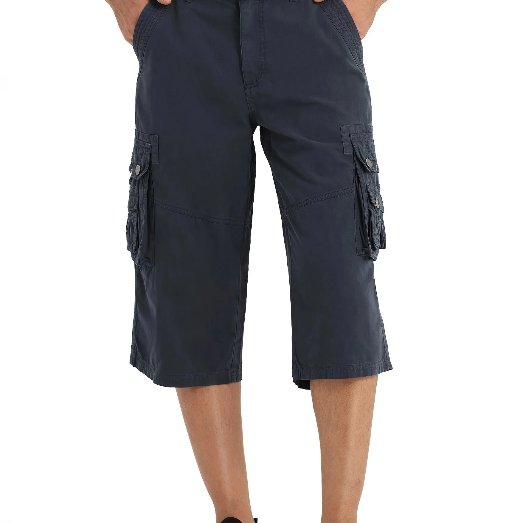 [18 Inches Cotton Capri Shorts] 3/4 Capri Long Cargo Shorts For Men Below Knee 18 Inches Pants Cotton