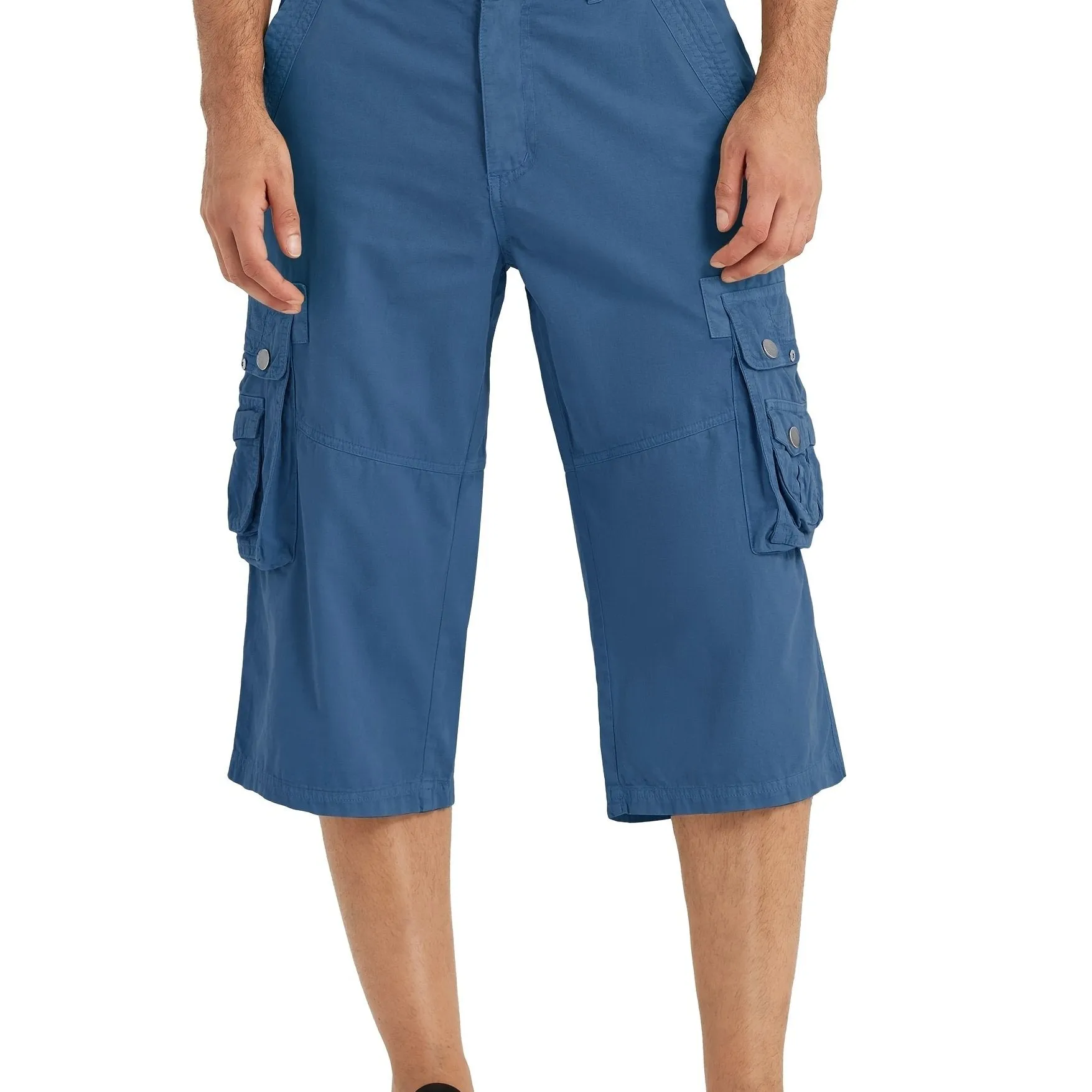 [18 Inches Cotton Capri Shorts] 3/4 Capri Long Cargo Shorts For Men Below Knee 18 Inches Pants Cotton