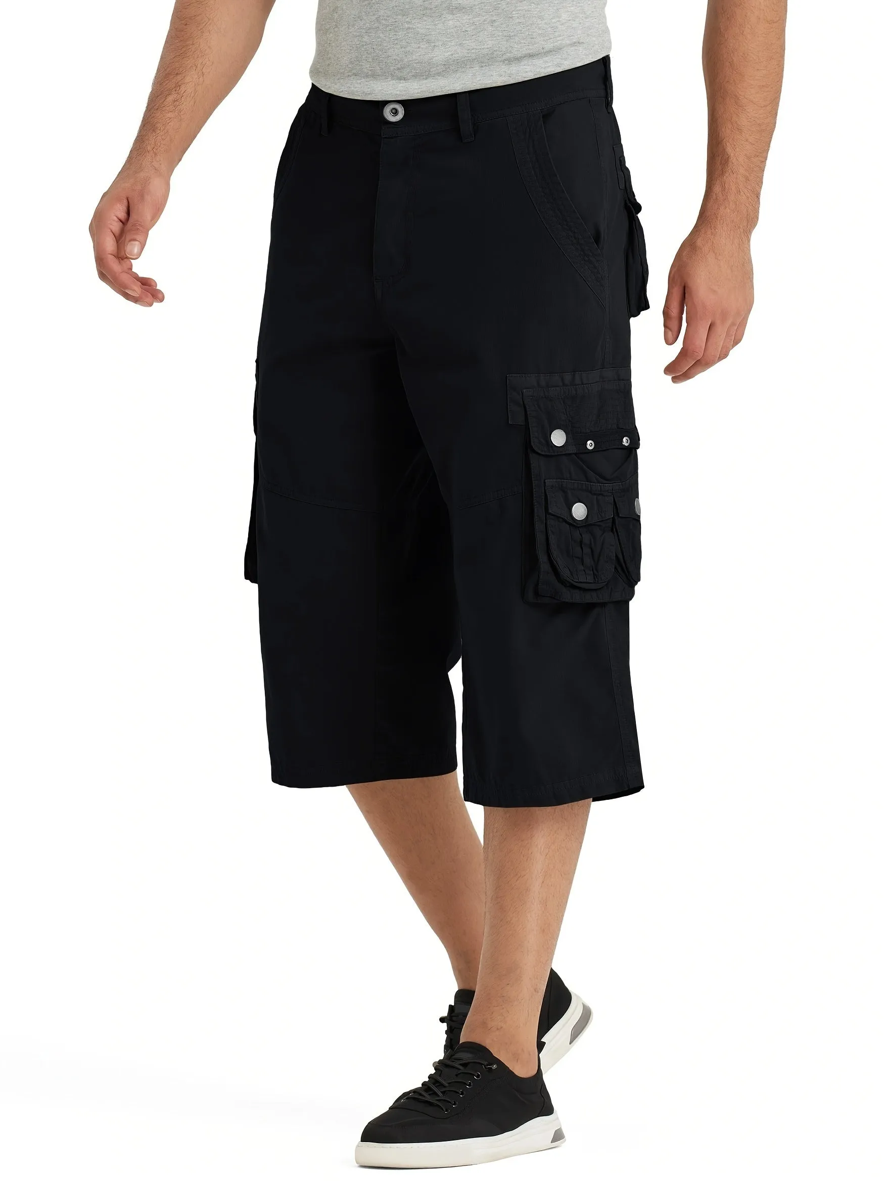 [18 Inches Cotton Capri Shorts] 3/4 Capri Long Cargo Shorts For Men Below Knee 18 Inches Pants Cotton