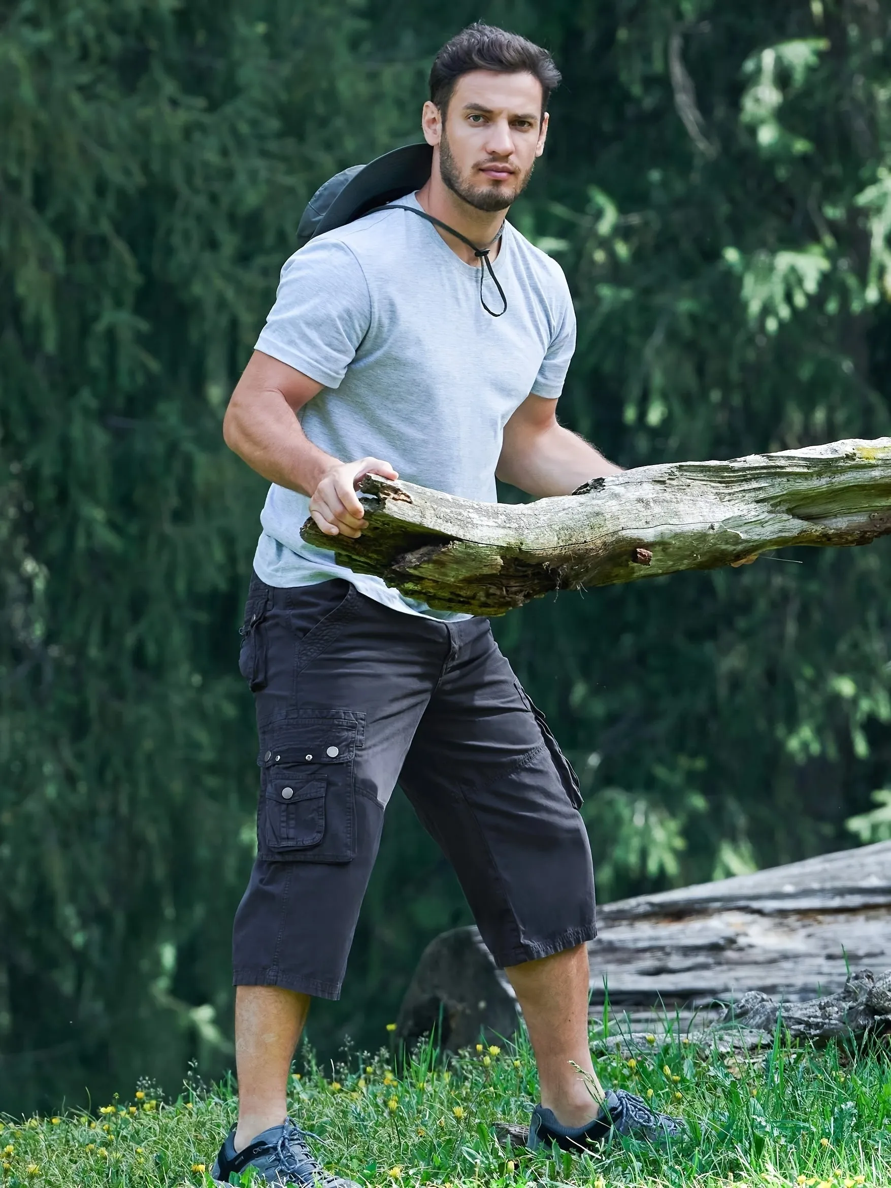 [18 Inches Cotton Capri Shorts] 3/4 Capri Long Cargo Shorts For Men Below Knee 18 Inches Pants Cotton