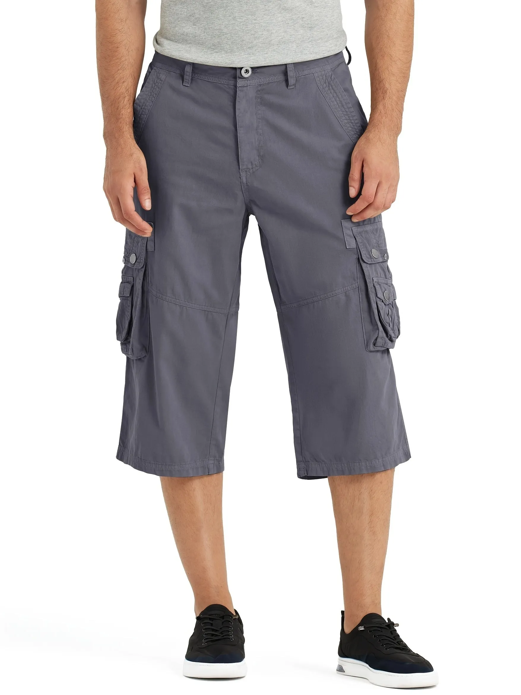 [18 Inches Cotton Capri Shorts] 3/4 Capri Long Cargo Shorts For Men Below Knee 18 Inches Pants Cotton
