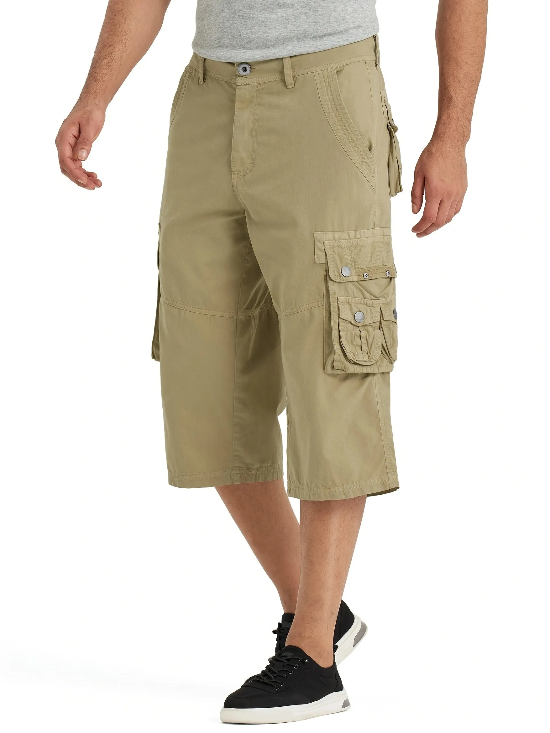 [18 Inches Cotton Capri Shorts] 3/4 Capri Long Cargo Shorts For Men Below Knee 18 Inches Pants Cotton