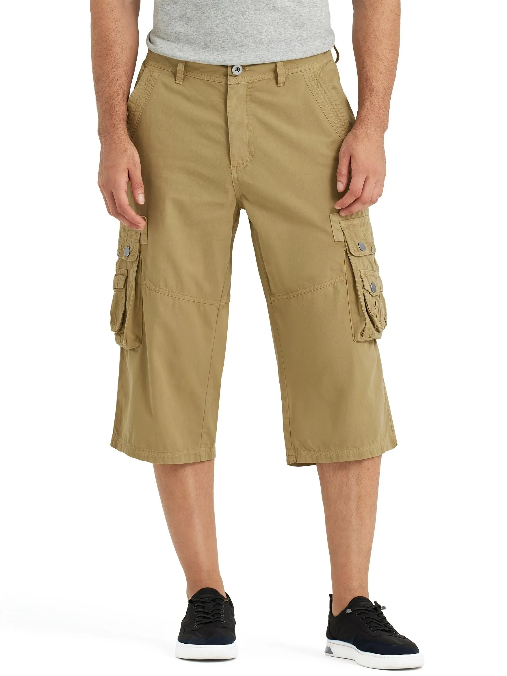 [18 Inches Cotton Capri Shorts] 3/4 Capri Long Cargo Shorts For Men Below Knee 18 Inches Pants Cotton