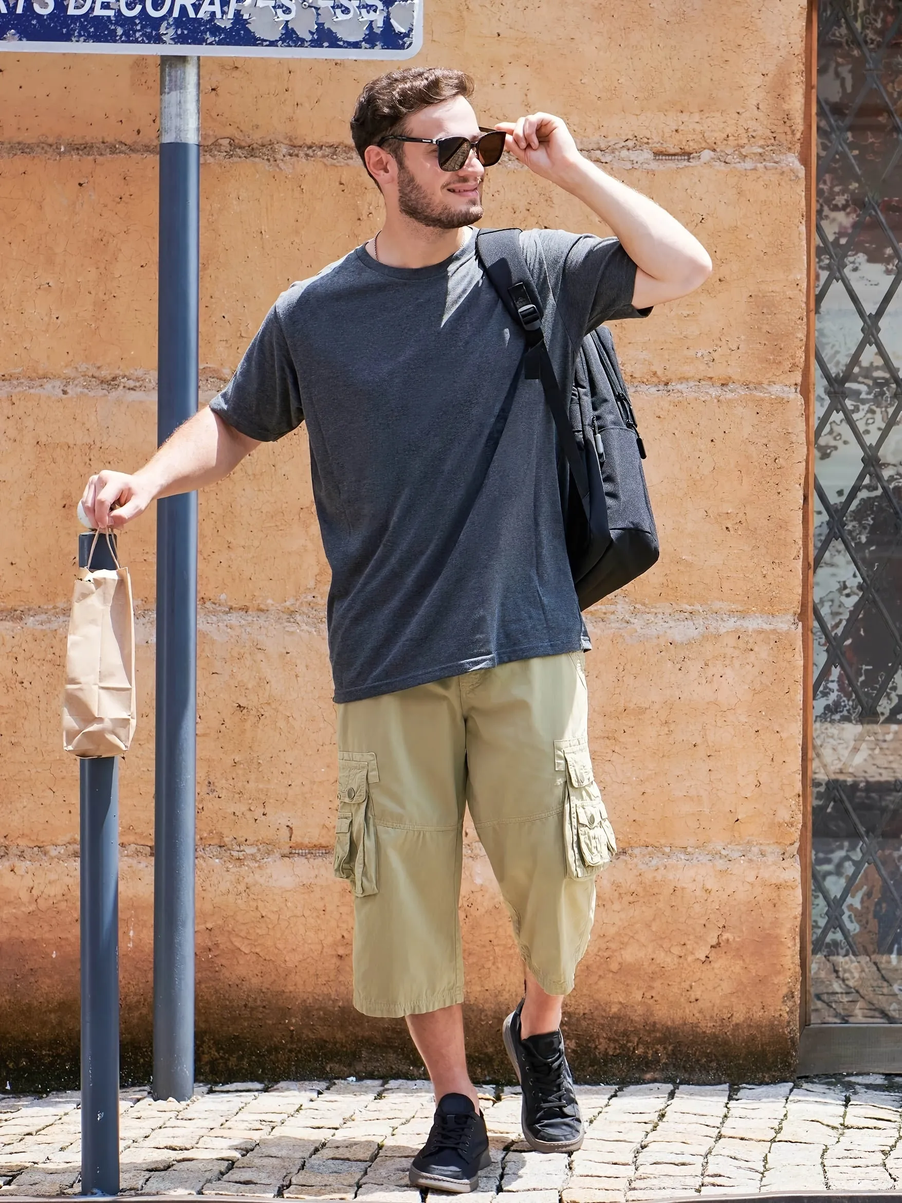 [18 Inches Cotton Capri Shorts] 3/4 Capri Long Cargo Shorts For Men Below Knee 18 Inches Pants Cotton