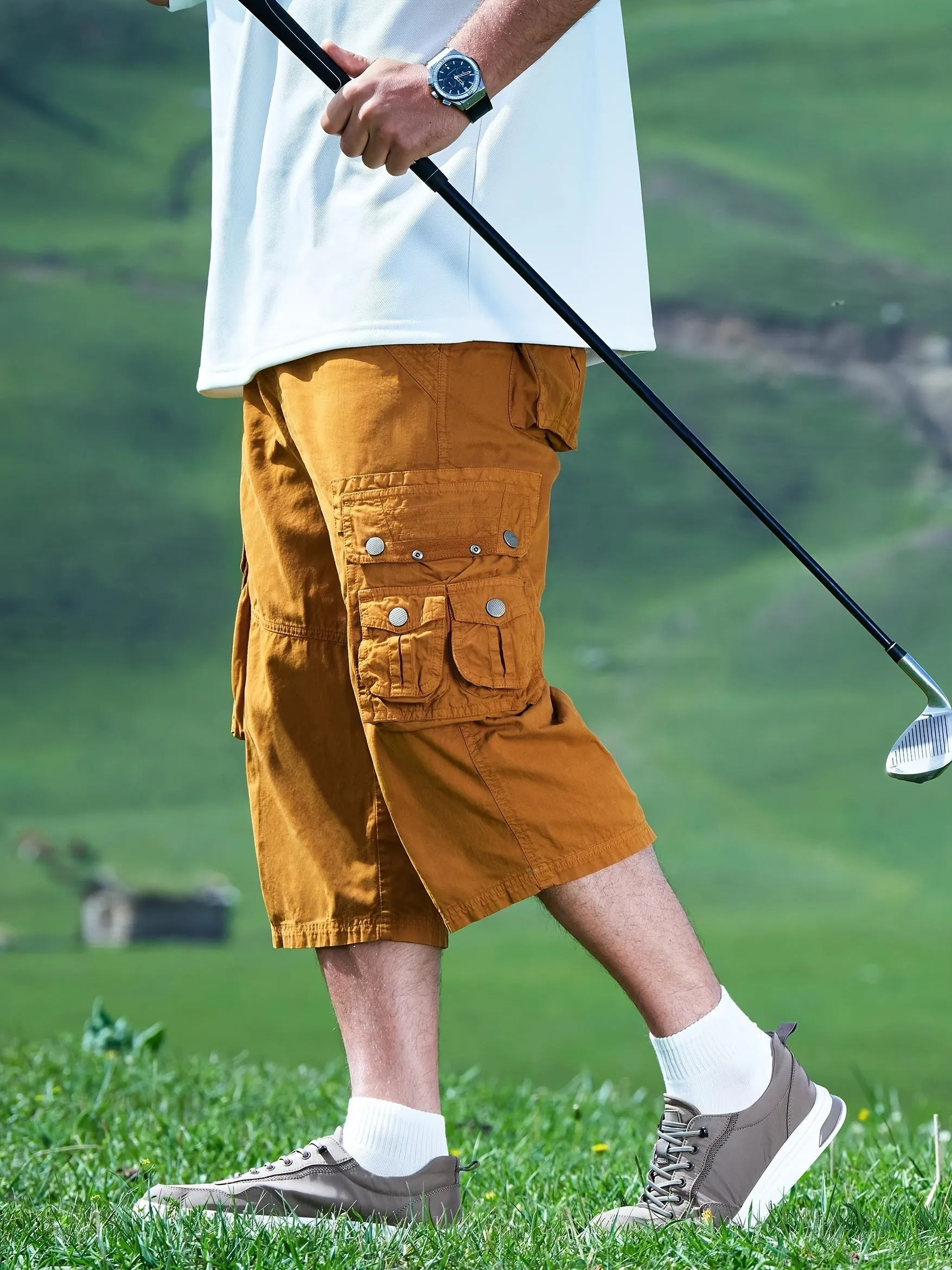 [18 Inches Cotton Capri Shorts] 3/4 Capri Long Cargo Shorts For Men Below Knee 18 Inches Pants Cotton