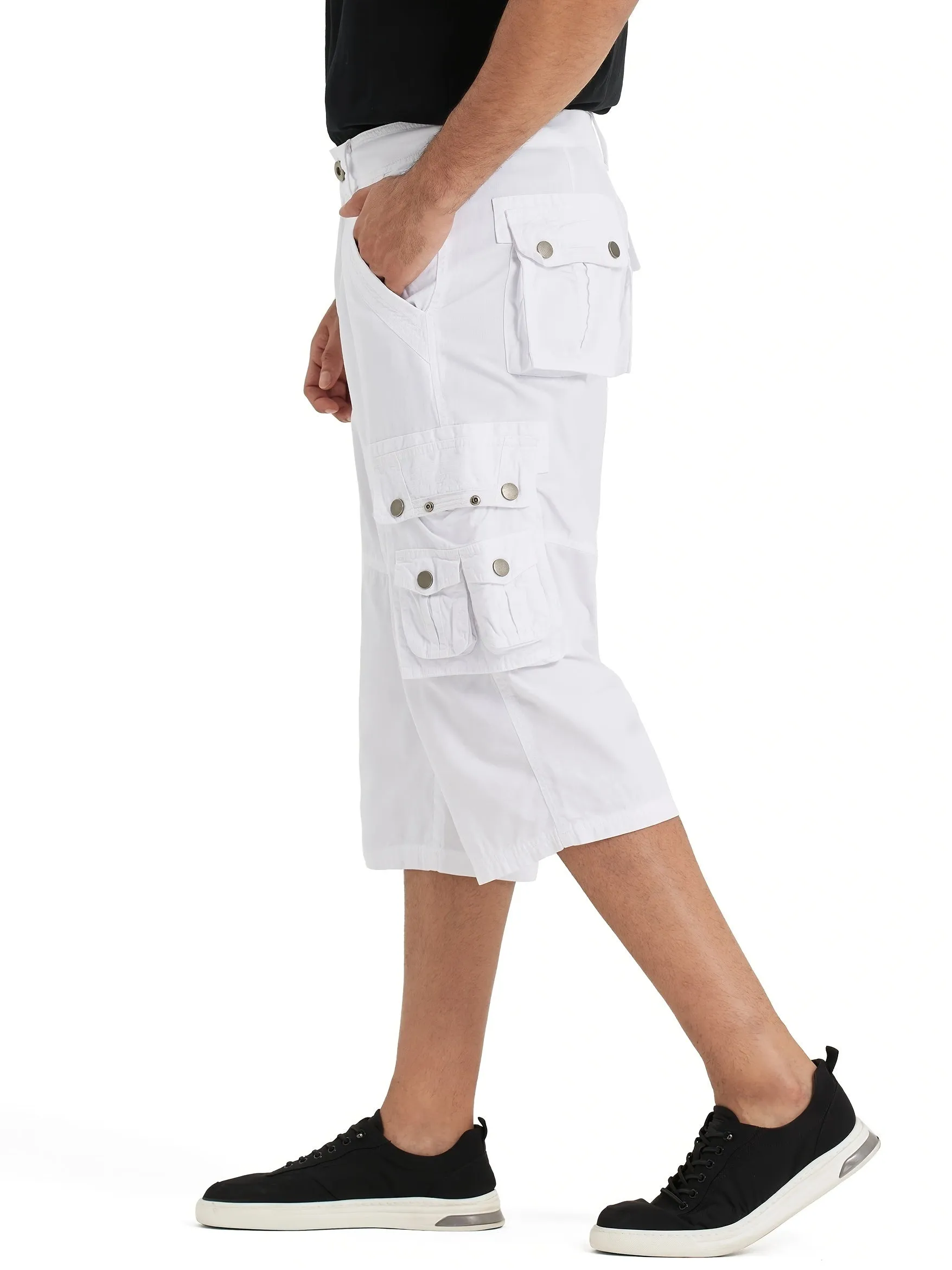 [18 Inches Cotton Capri Shorts] 3/4 Capri Long Cargo Shorts For Men Below Knee 18 Inches Pants Cotton