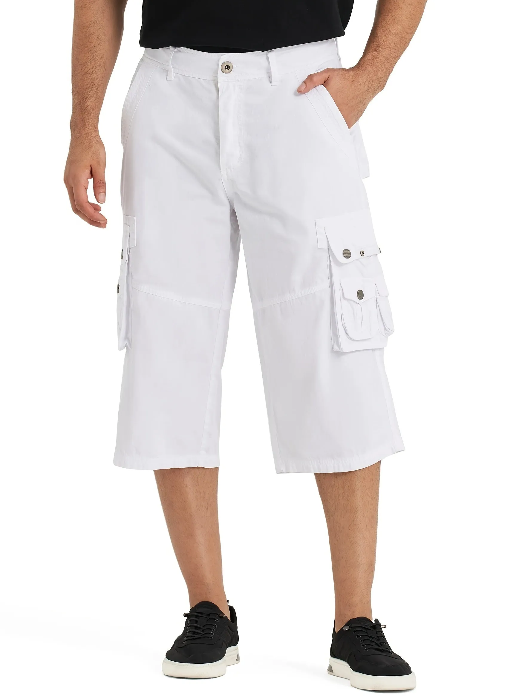 [18 Inches Cotton Capri Shorts] 3/4 Capri Long Cargo Shorts For Men Below Knee 18 Inches Pants Cotton