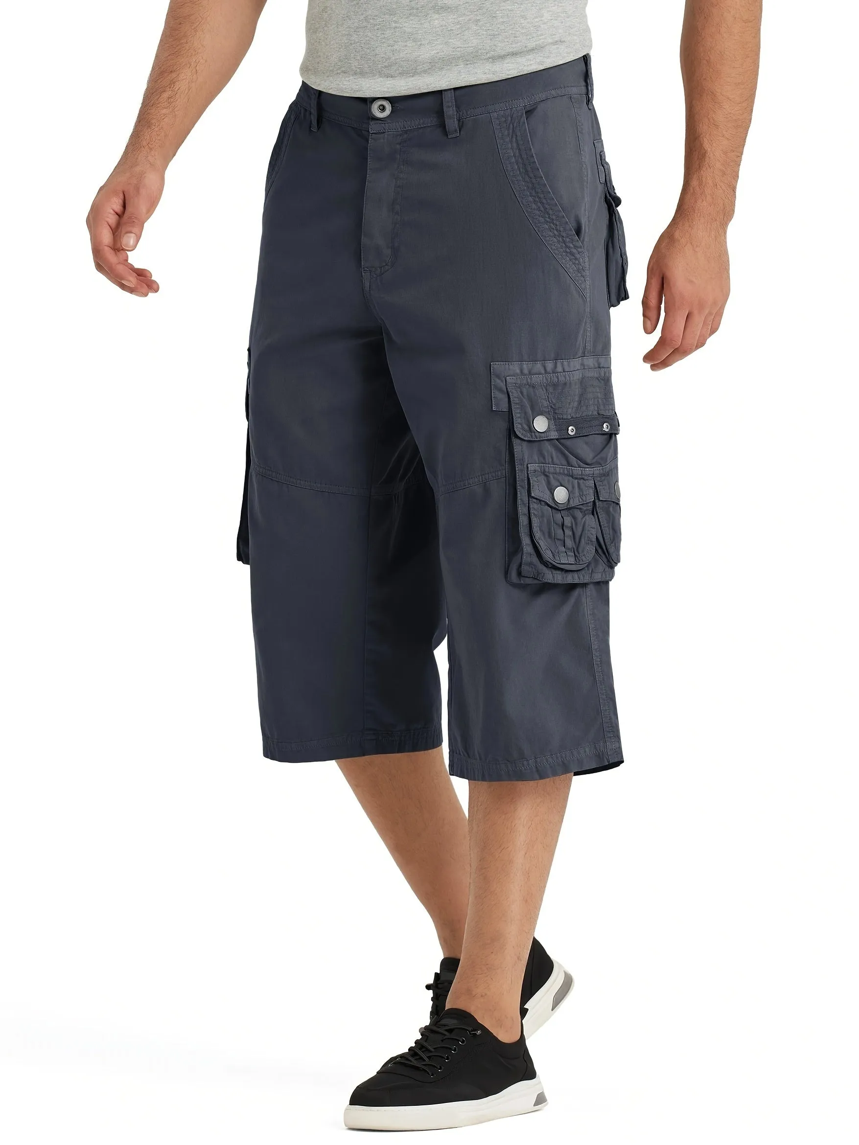 [18 Inches Cotton Capri Shorts] 3/4 Capri Long Cargo Shorts For Men Below Knee 18 Inches Pants Cotton
