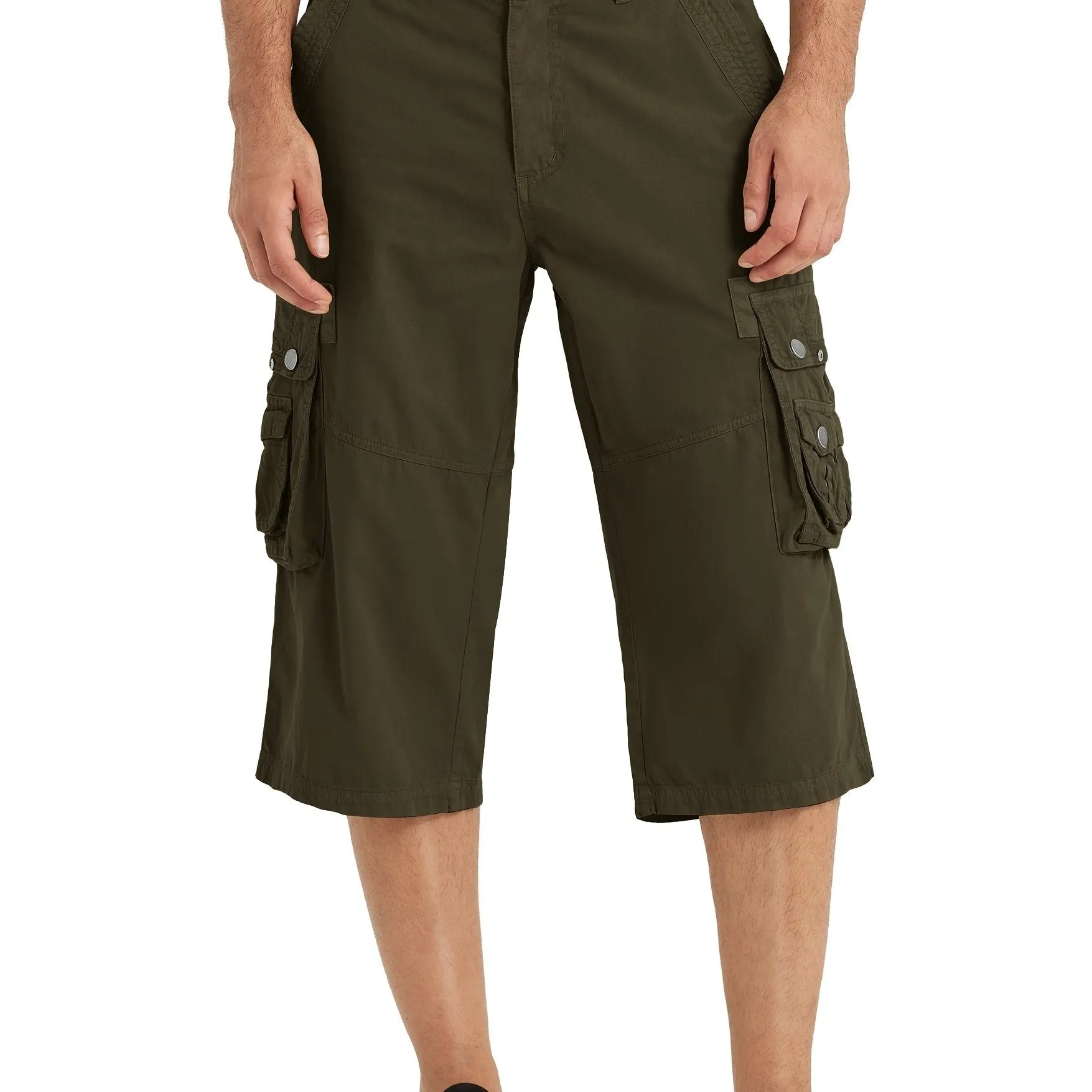 [18 Inches Cotton Capri Shorts] 3/4 Capri Long Cargo Shorts For Men Below Knee 18 Inches Pants Cotton
