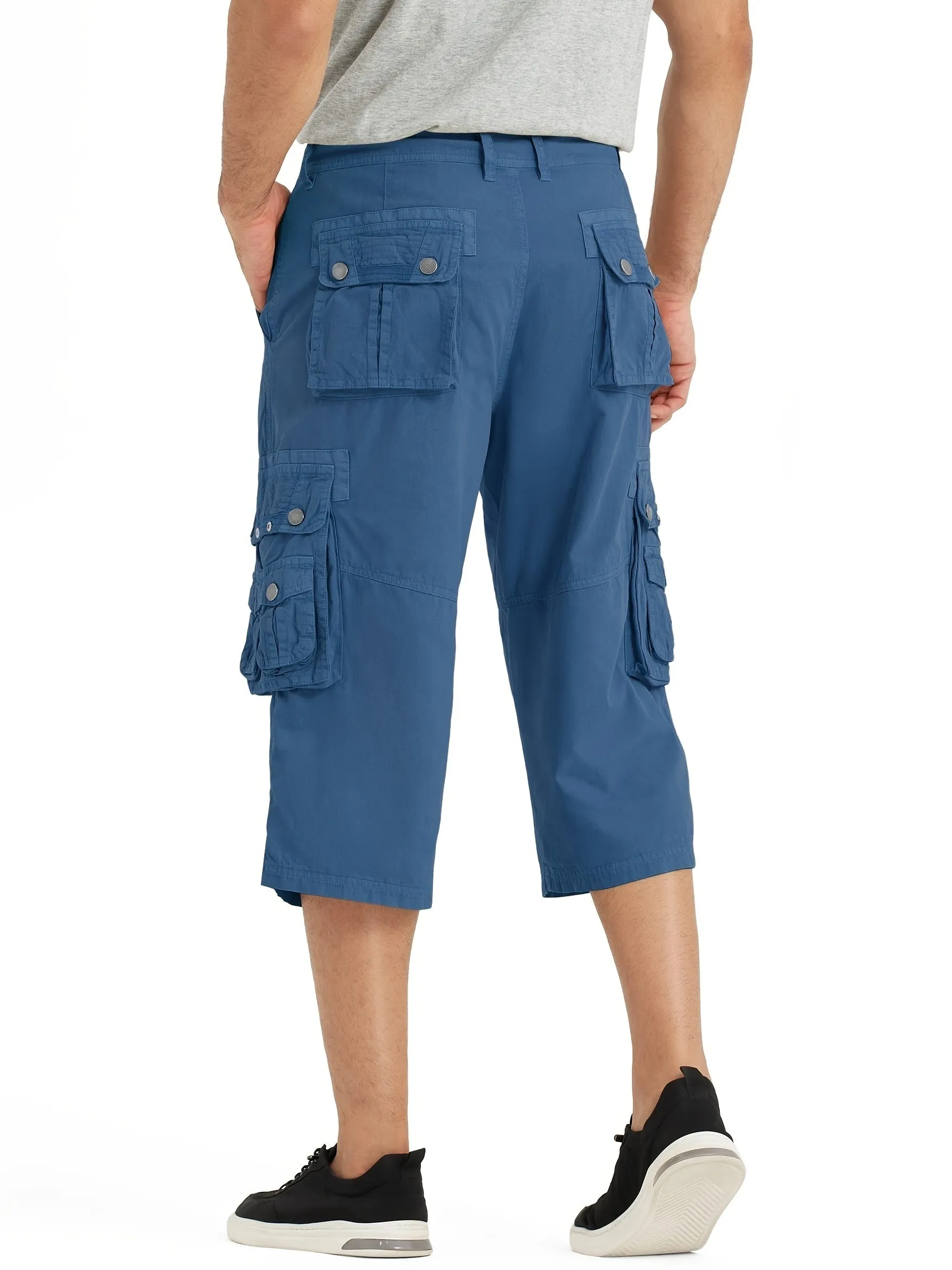 [18 Inches Cotton Capri Shorts] 3/4 Capri Long Cargo Shorts For Men Below Knee 18 Inches Pants Cotton