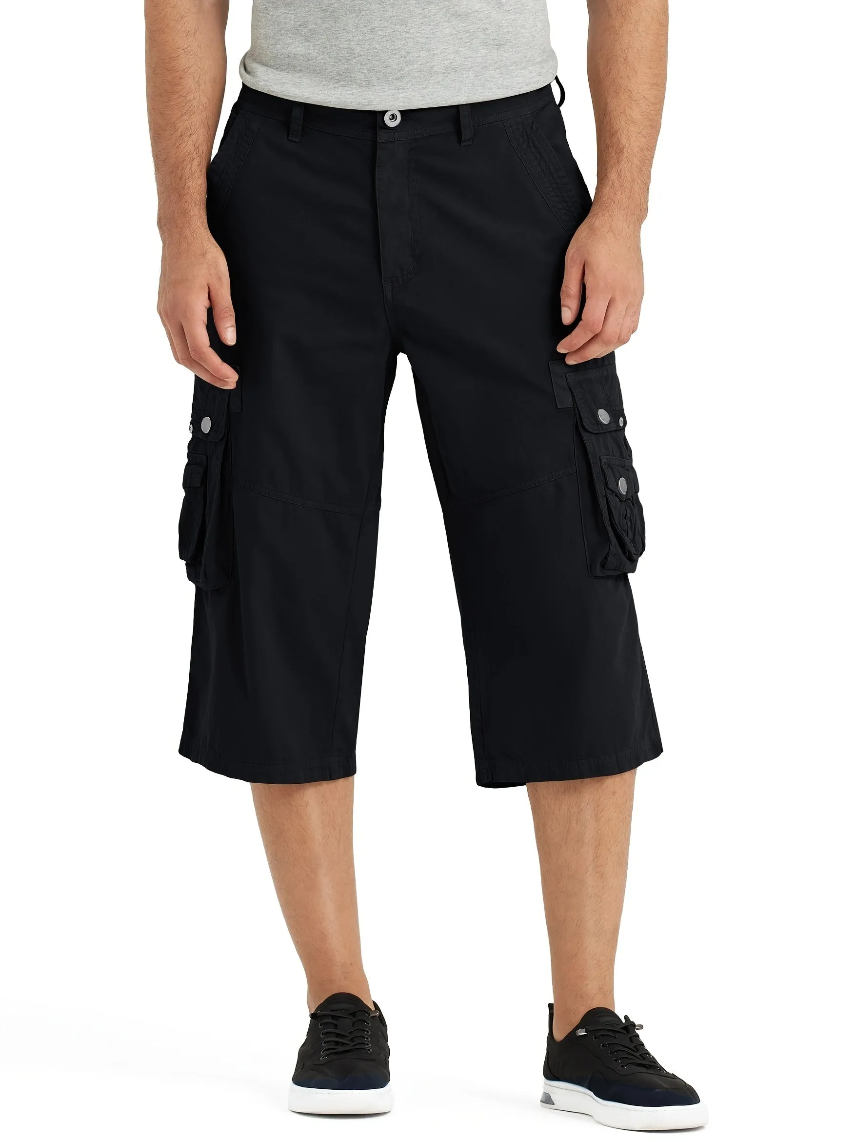 [18 Inches Cotton Capri Shorts] 3/4 Capri Long Cargo Shorts For Men Below Knee 18 Inches Pants Cotton
