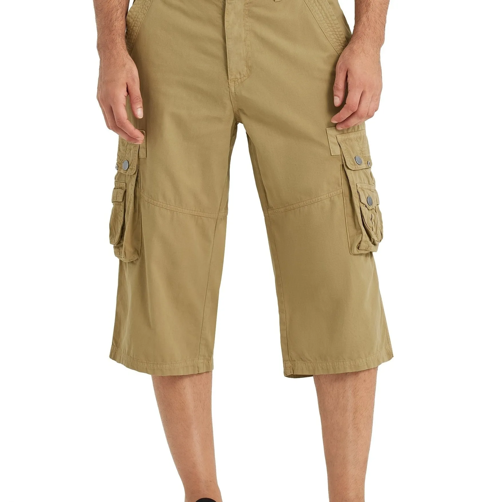 [18 Inches Cotton Capri Shorts] 3/4 Capri Long Cargo Shorts For Men Below Knee 18 Inches Pants Cotton