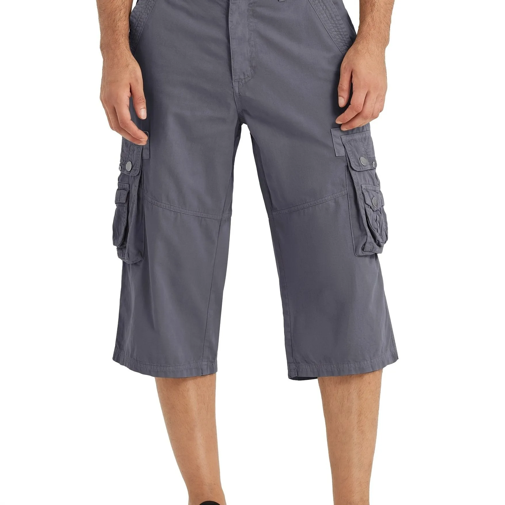 [18 Inches Cotton Capri Shorts] 3/4 Capri Long Cargo Shorts For Men Below Knee 18 Inches Pants Cotton