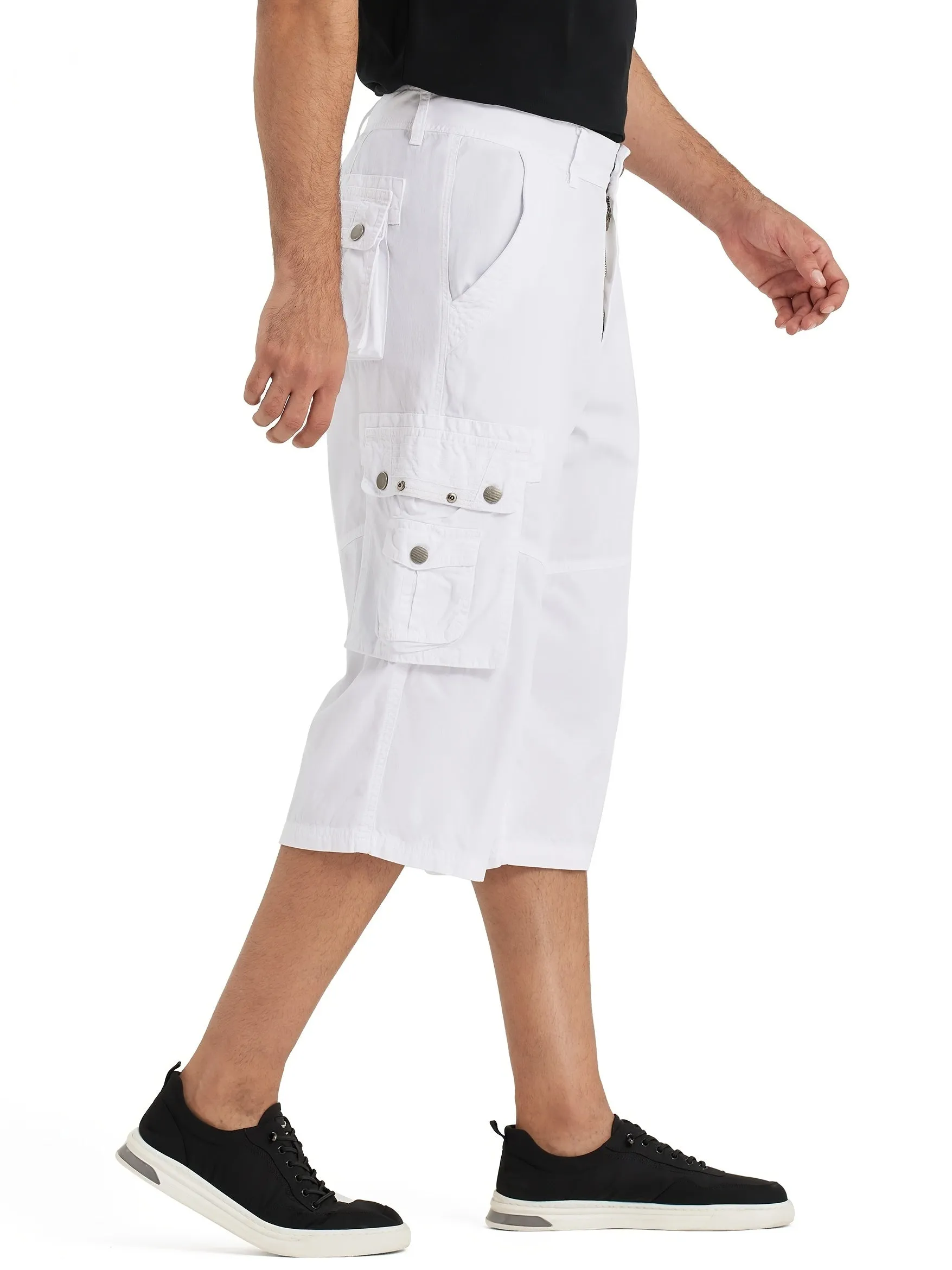 [18 Inches Cotton Capri Shorts] 3/4 Capri Long Cargo Shorts For Men Below Knee 18 Inches Pants Cotton