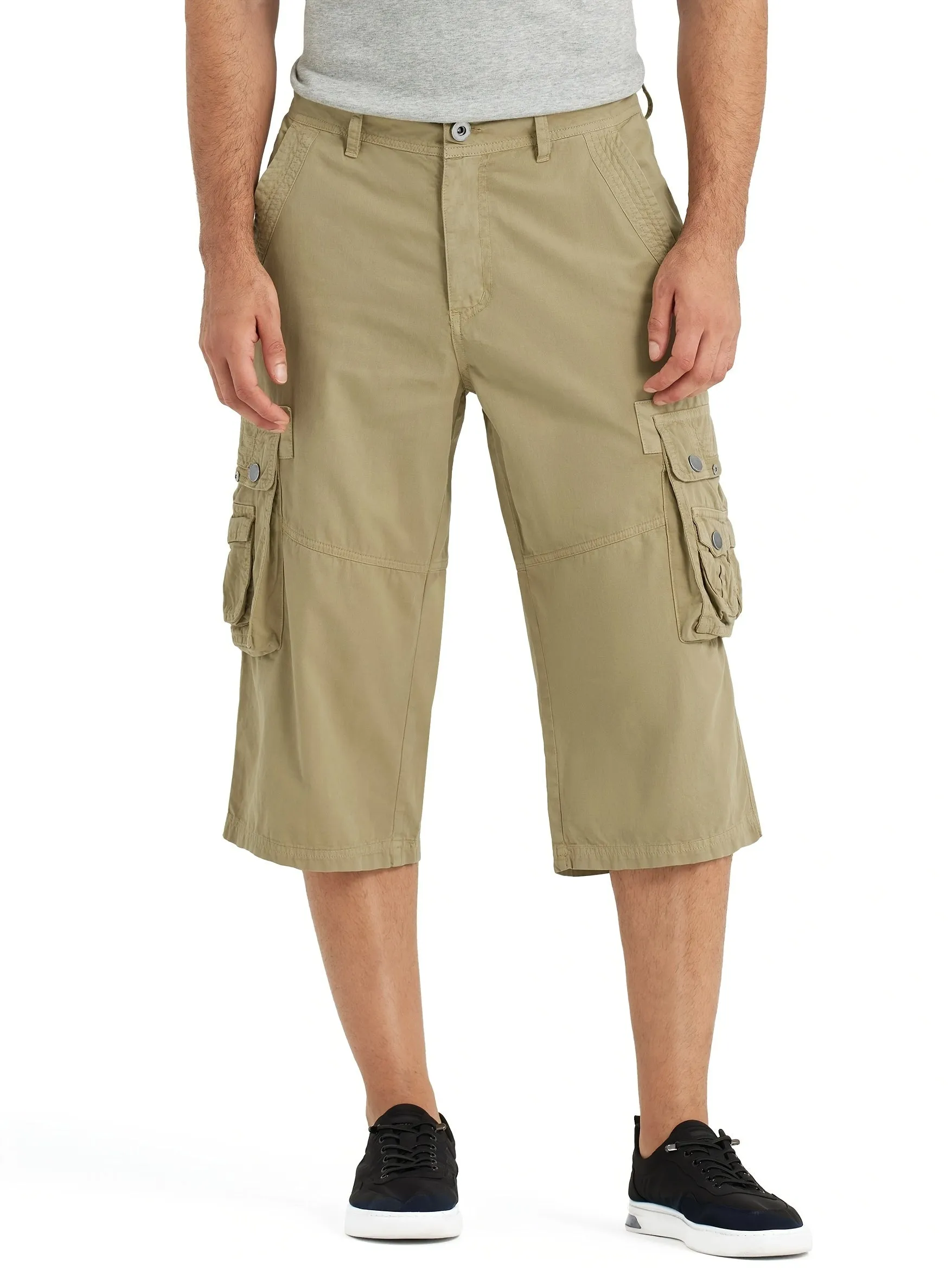[18 Inches Cotton Capri Shorts] 3/4 Capri Long Cargo Shorts For Men Below Knee 18 Inches Pants Cotton