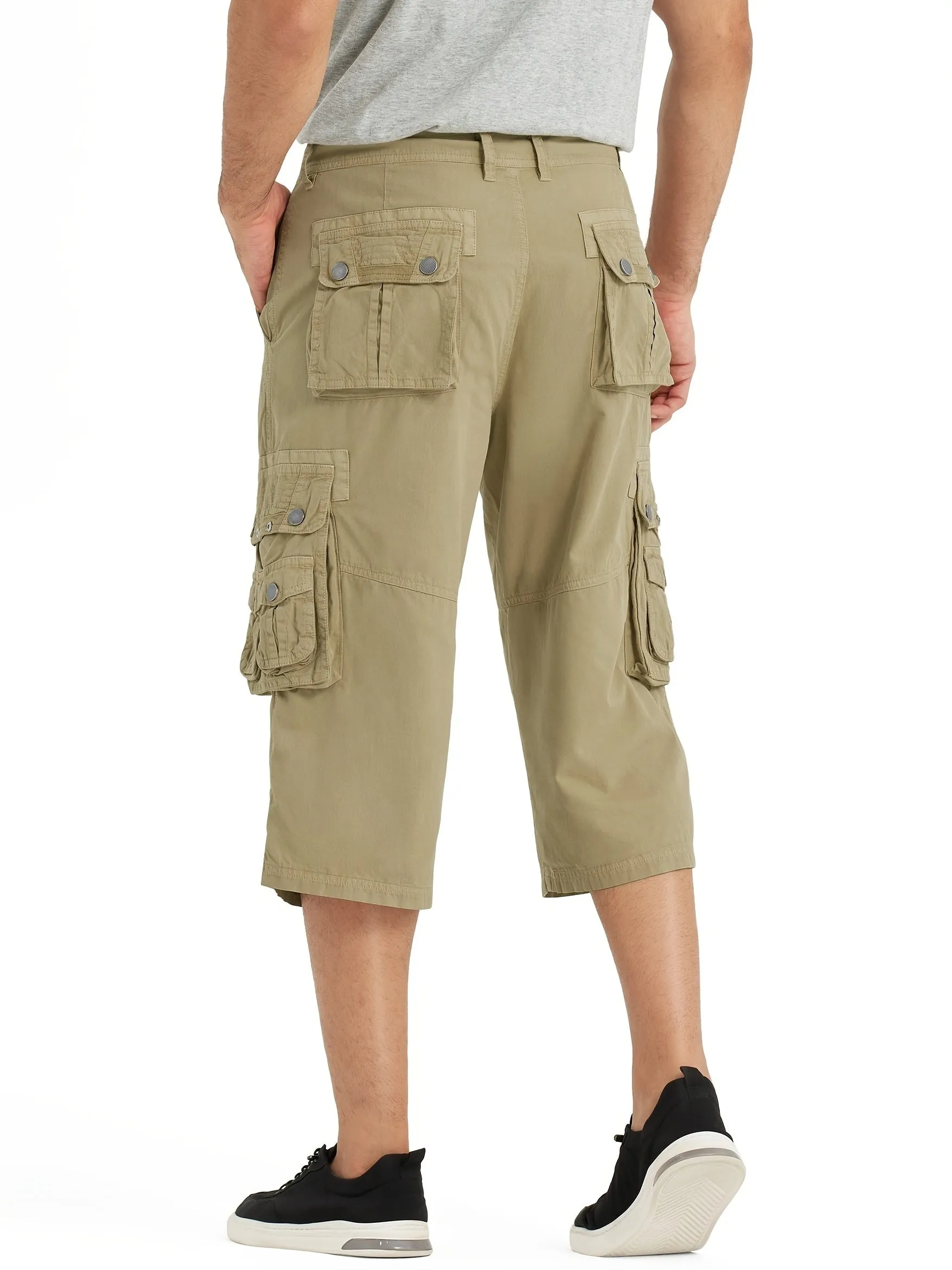 [18 Inches Cotton Capri Shorts] 3/4 Capri Long Cargo Shorts For Men Below Knee 18 Inches Pants Cotton