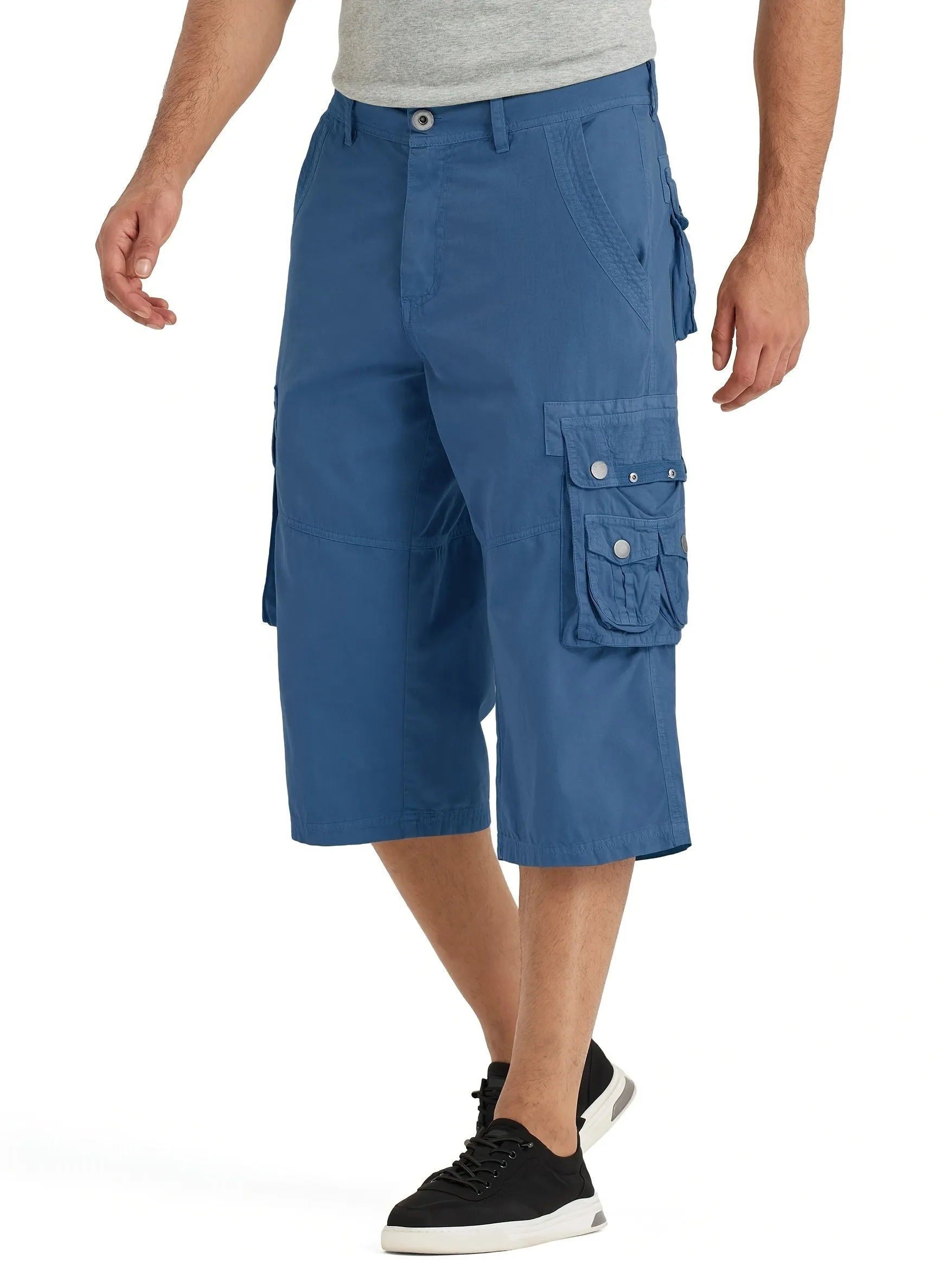 [18 Inches Cotton Capri Shorts] 3/4 Capri Long Cargo Shorts For Men Below Knee 18 Inches Pants Cotton