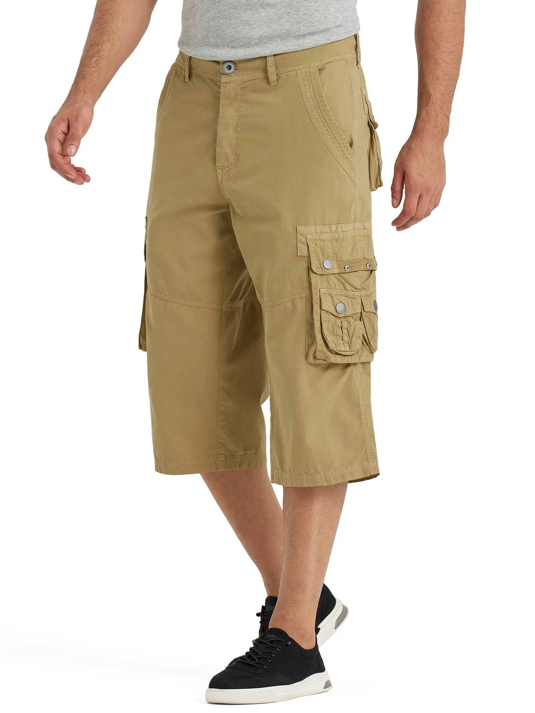 [18 Inches Cotton Capri Shorts] 3/4 Capri Long Cargo Shorts For Men Below Knee 18 Inches Pants Cotton