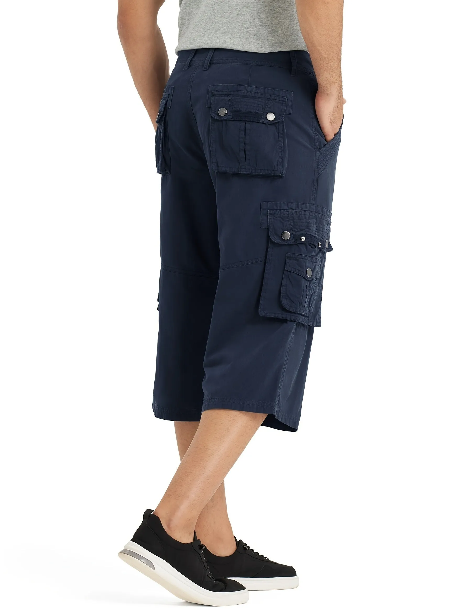 [18 Inches Cotton Capri Shorts] 3/4 Capri Long Cargo Shorts For Men Below Knee 18 Inches Pants Cotton