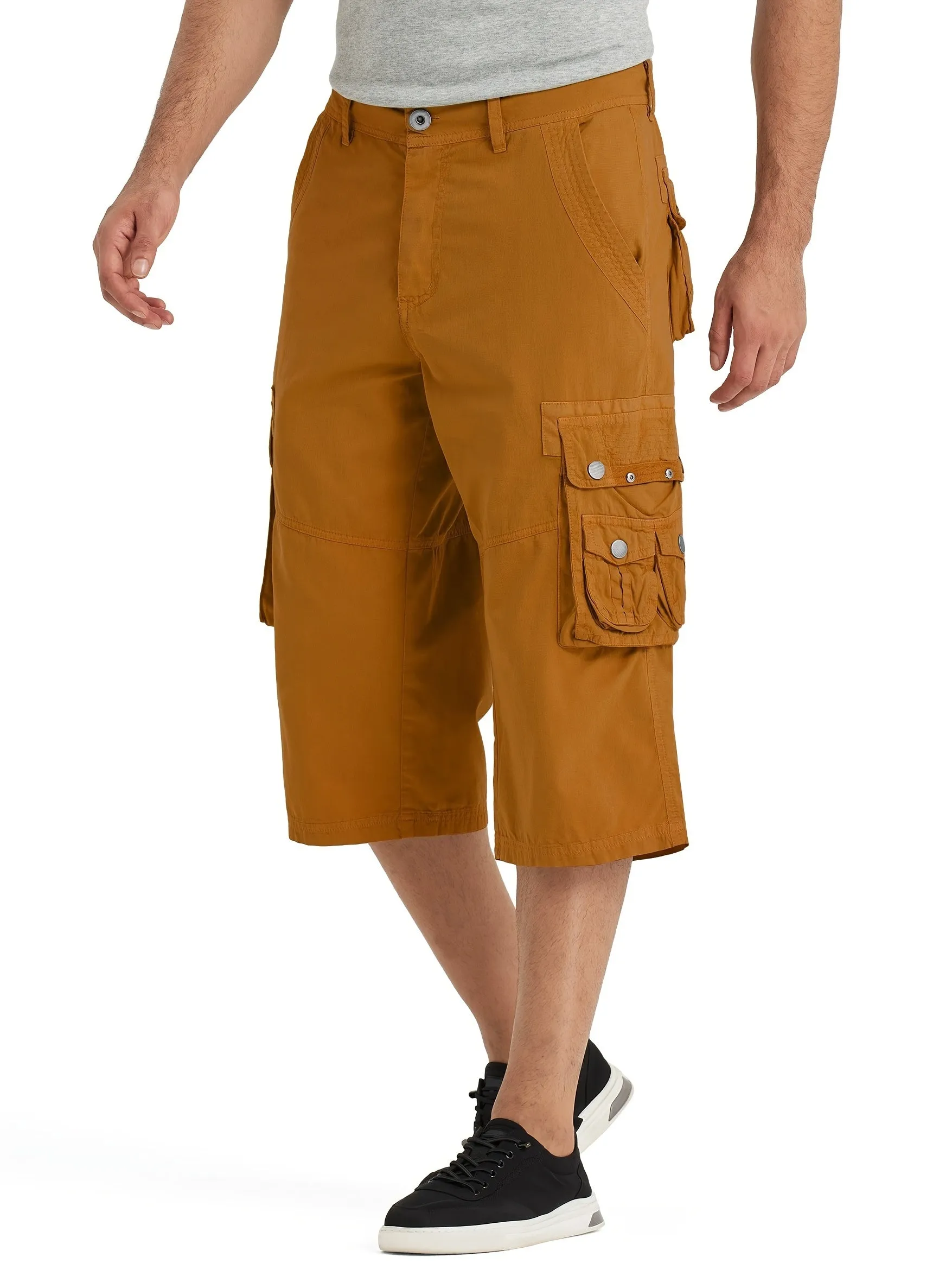 [18 Inches Cotton Capri Shorts] 3/4 Capri Long Cargo Shorts For Men Below Knee 18 Inches Pants Cotton
