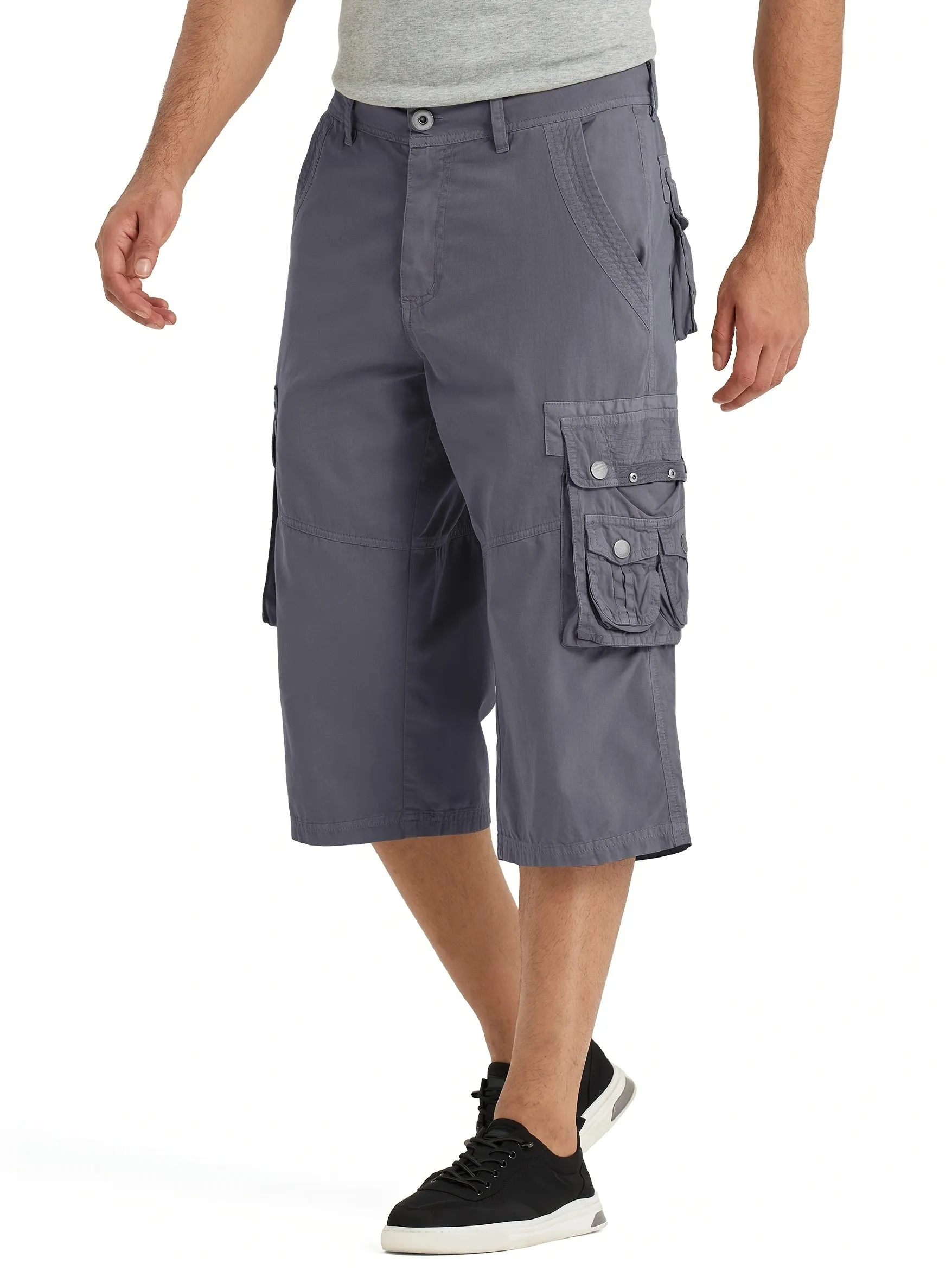 [18 Inches Cotton Capri Shorts] 3/4 Capri Long Cargo Shorts For Men Below Knee 18 Inches Pants Cotton
