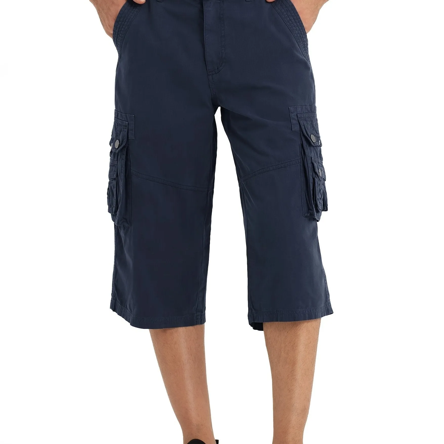 [18 Inches Cotton Capri Shorts] 3/4 Capri Long Cargo Shorts For Men Below Knee 18 Inches Pants Cotton