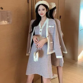 2 Piece Set Single-Breasted Warm Sweater Coat And Knit Vest Dress MK17284