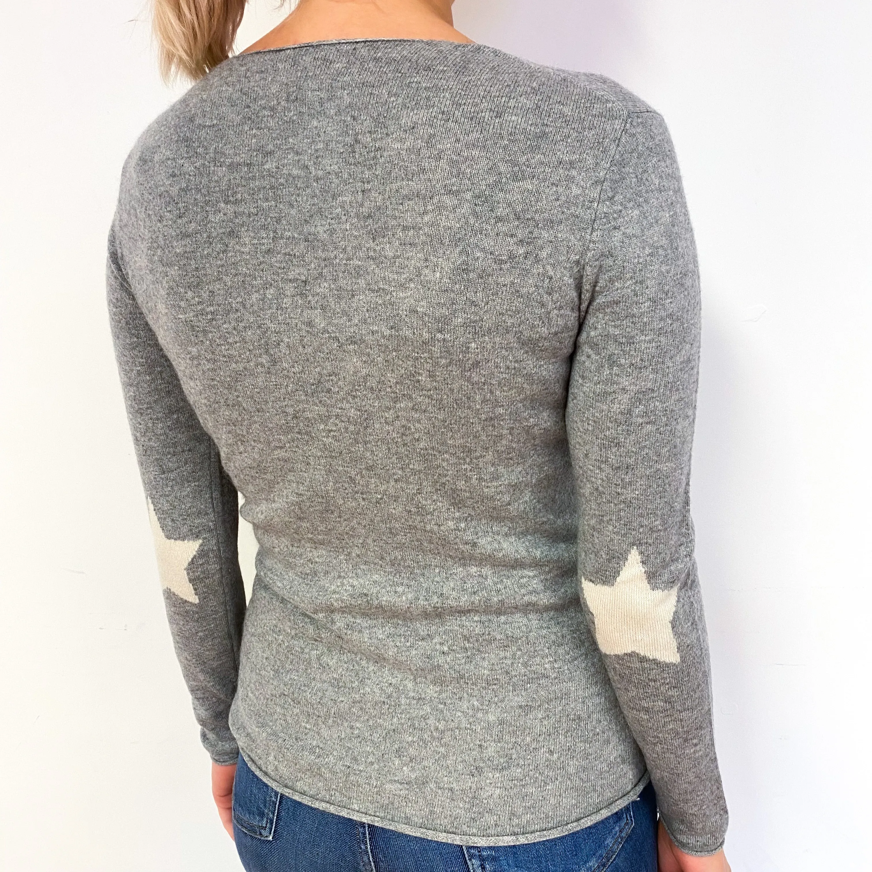 Ash Grey Star Cashmere V-Neck Jumper Small