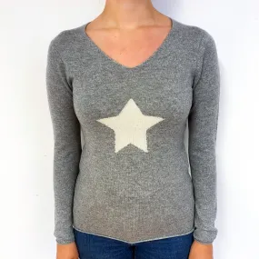 Ash Grey Star Cashmere V-Neck Jumper Small