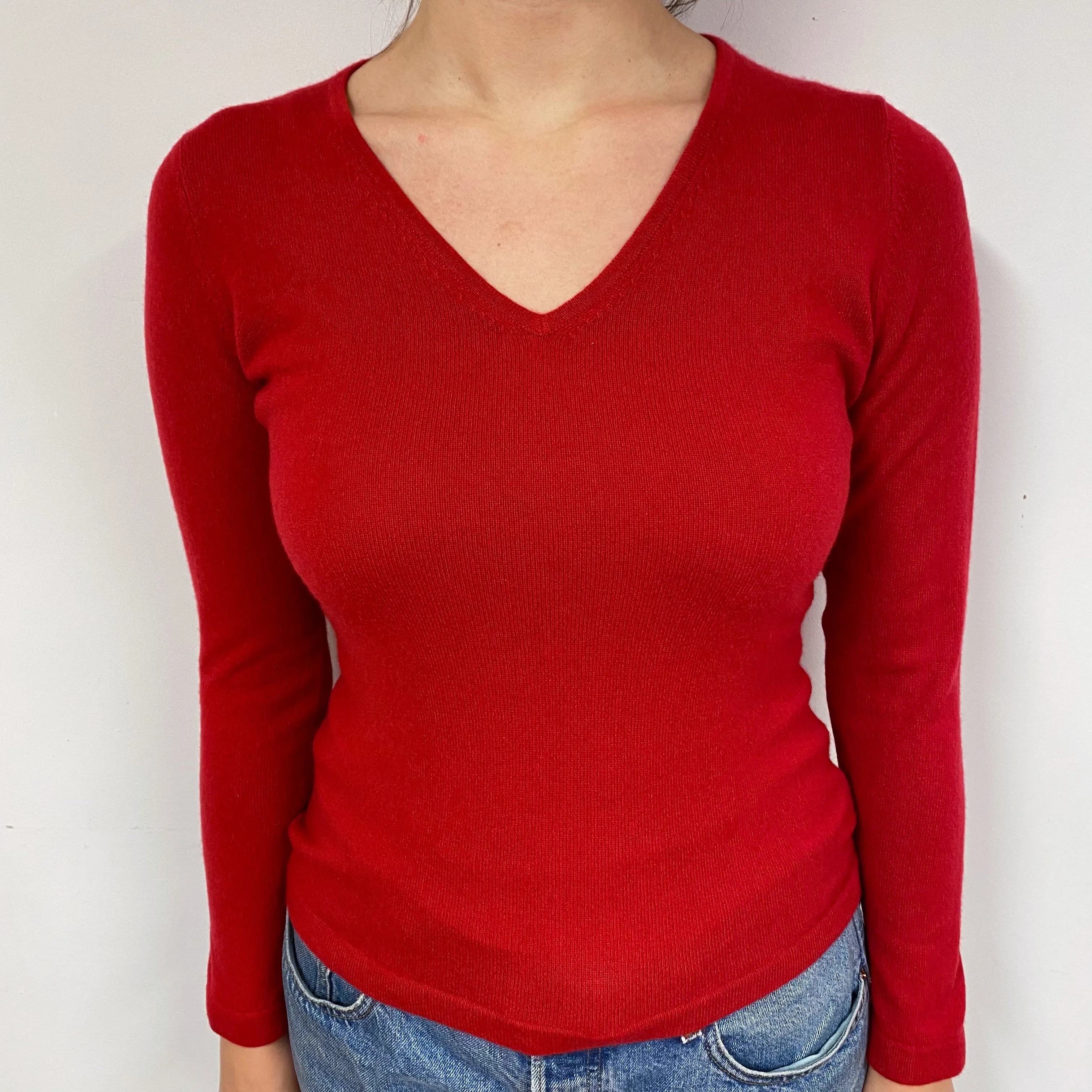 Berry Red Cashmere V-Neck Jumper Small