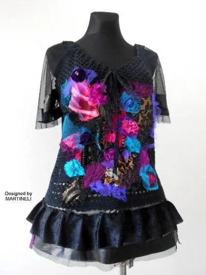 Black Knit Top,L/XL Embroidered Top