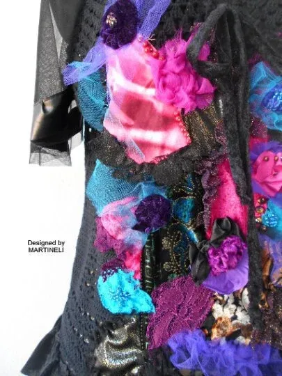 Black Knit Top,L/XL Embroidered Top