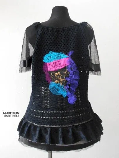 Black Knit Top,L/XL Embroidered Top