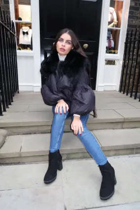 Black Luxury Fur Collar Jacket