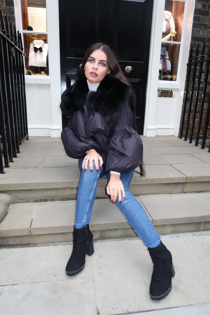 Black Luxury Fur Collar Jacket