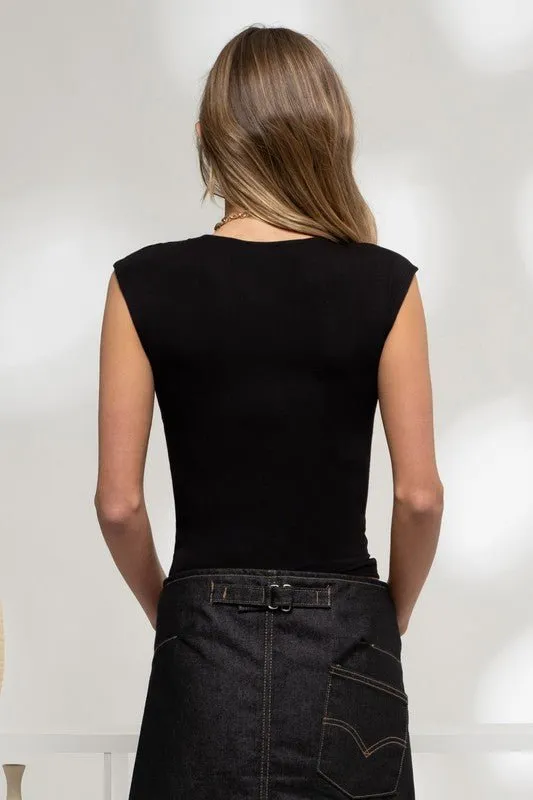 Black Reversible Knit Sleeveless Crop Top